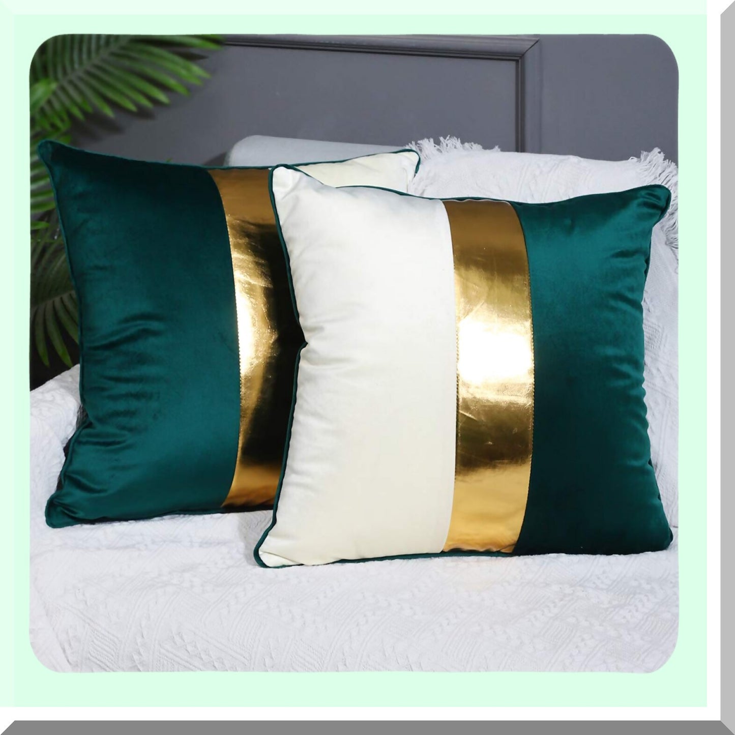 Luxury Patchwork Velvet Throw Pillow Set - Teal Beige Gold Cushion Cover - Modern Home Decor for Living Room, Bedroom, Car - 20x20 Inch Set of 2