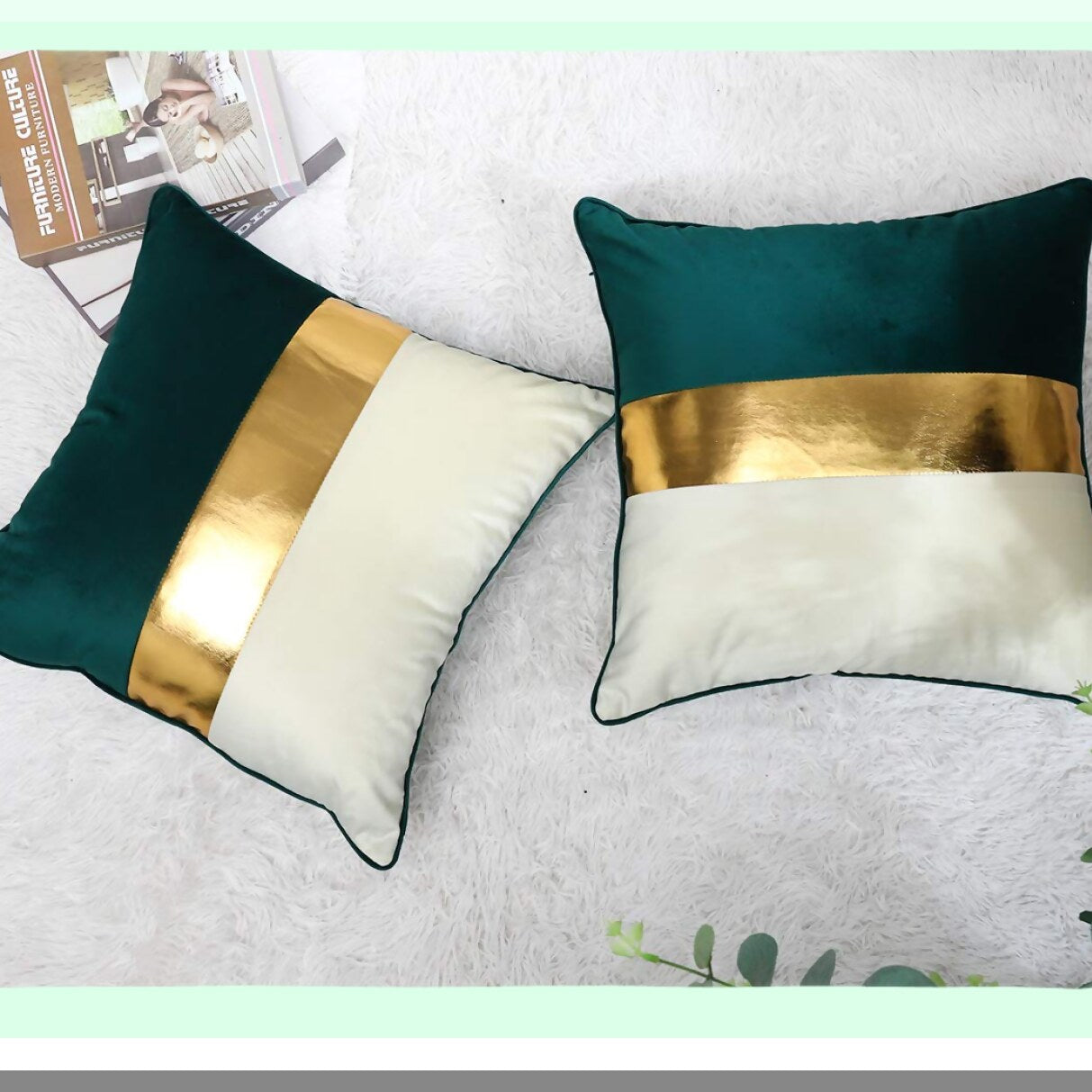 Luxury Patchwork Velvet Throw Pillow Set - Teal Beige Gold Cushion Cover - Modern Home Decor for Living Room, Bedroom, Car - 20x20 Inch Set of 2