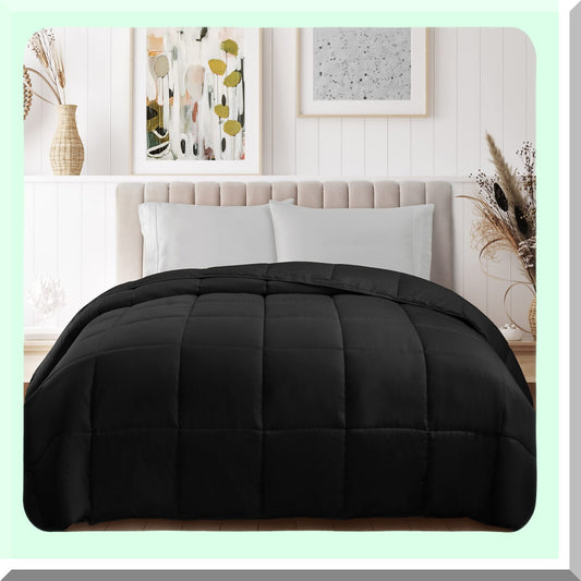 CozyPlush Lightweight Reversible Comforter - All-Season Duvet Insert with Box Quilt Design, Oversized Bedding for California Black Beds - Decorative & Fluffy