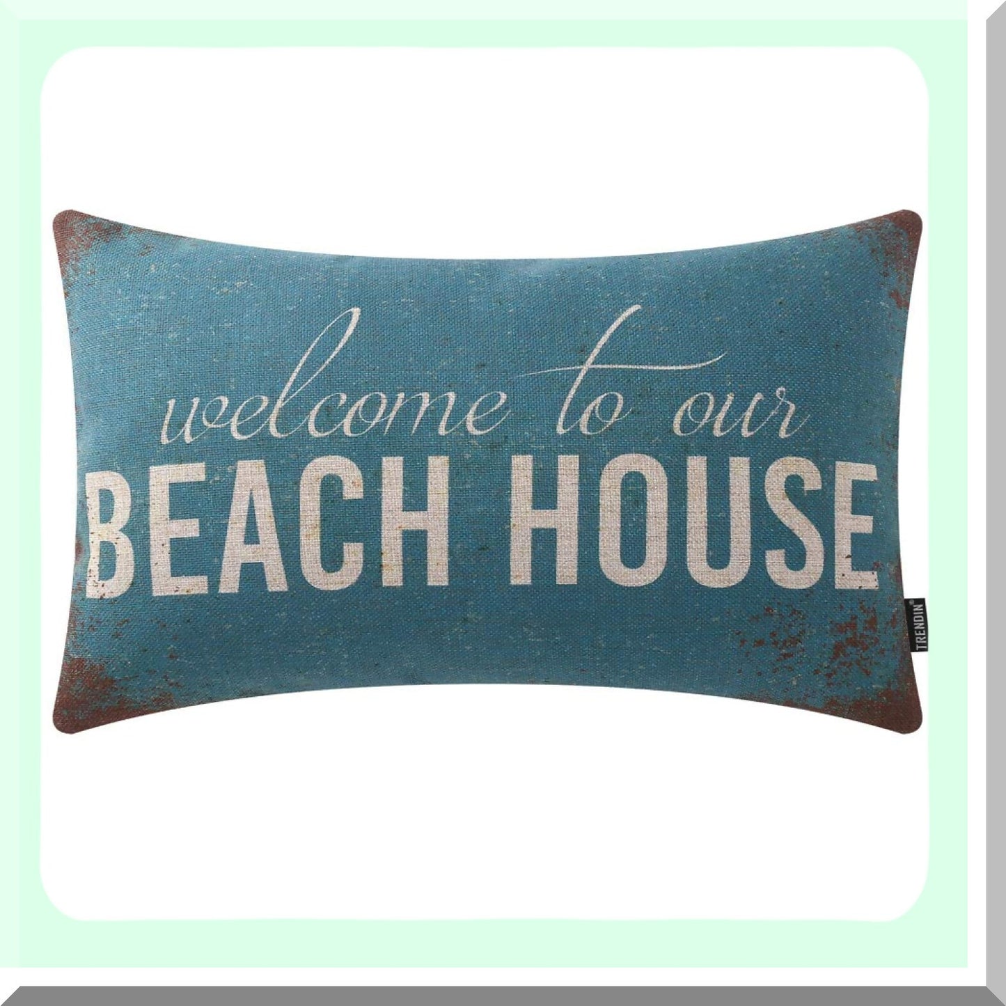 Beach Retreat Decorative Pillow Cover - Coastal Cabin Lodge Couch Cushion Case 20x12 Inch Cotton Linen - PL453TR