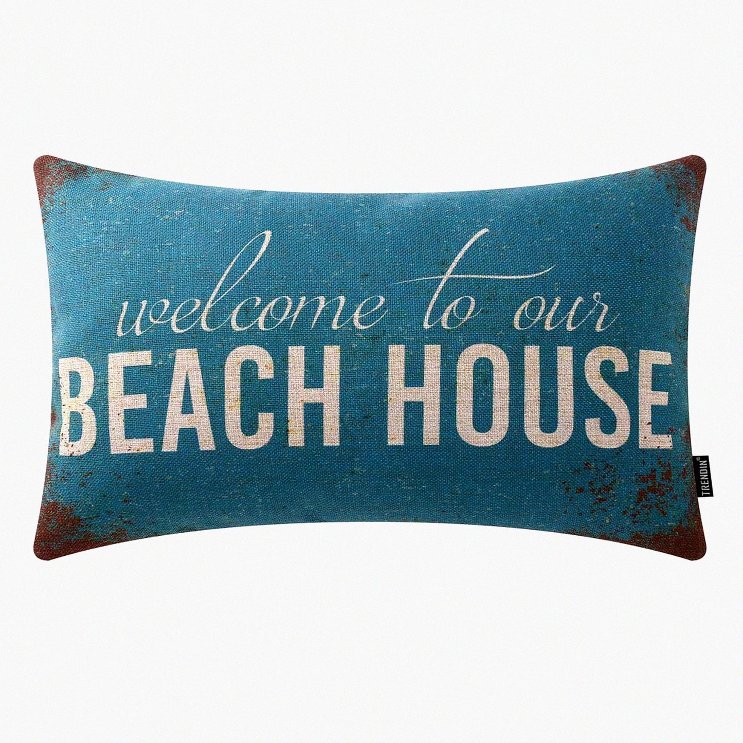 Beach Retreat Decorative Pillow Cover - Coastal Cabin Lodge Couch Cushion Case 20x12 Inch Cotton Linen - PL453TR