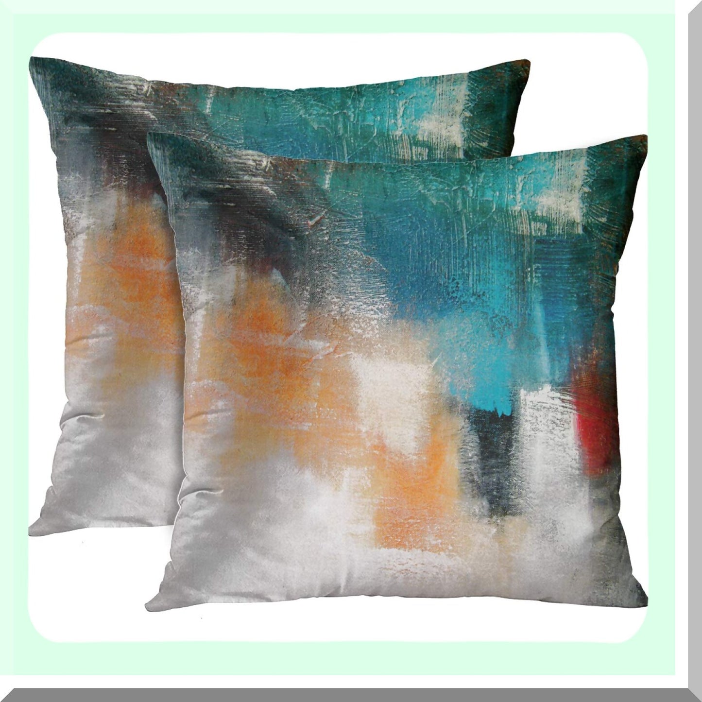 Colorful Canvas Shading Pillow Covers - Acrylic Painting Mix Media Decor - Red Orange Blue Turquoise Contemporary Home Decor - 20x20 Inches Square Pillowcase