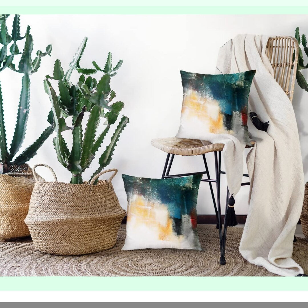 Colorful Canvas Shading Pillow Covers - Acrylic Painting Mix Media Decor - Red Orange Blue Turquoise Contemporary Home Decor - 20x20 Inches Square Pillowcase