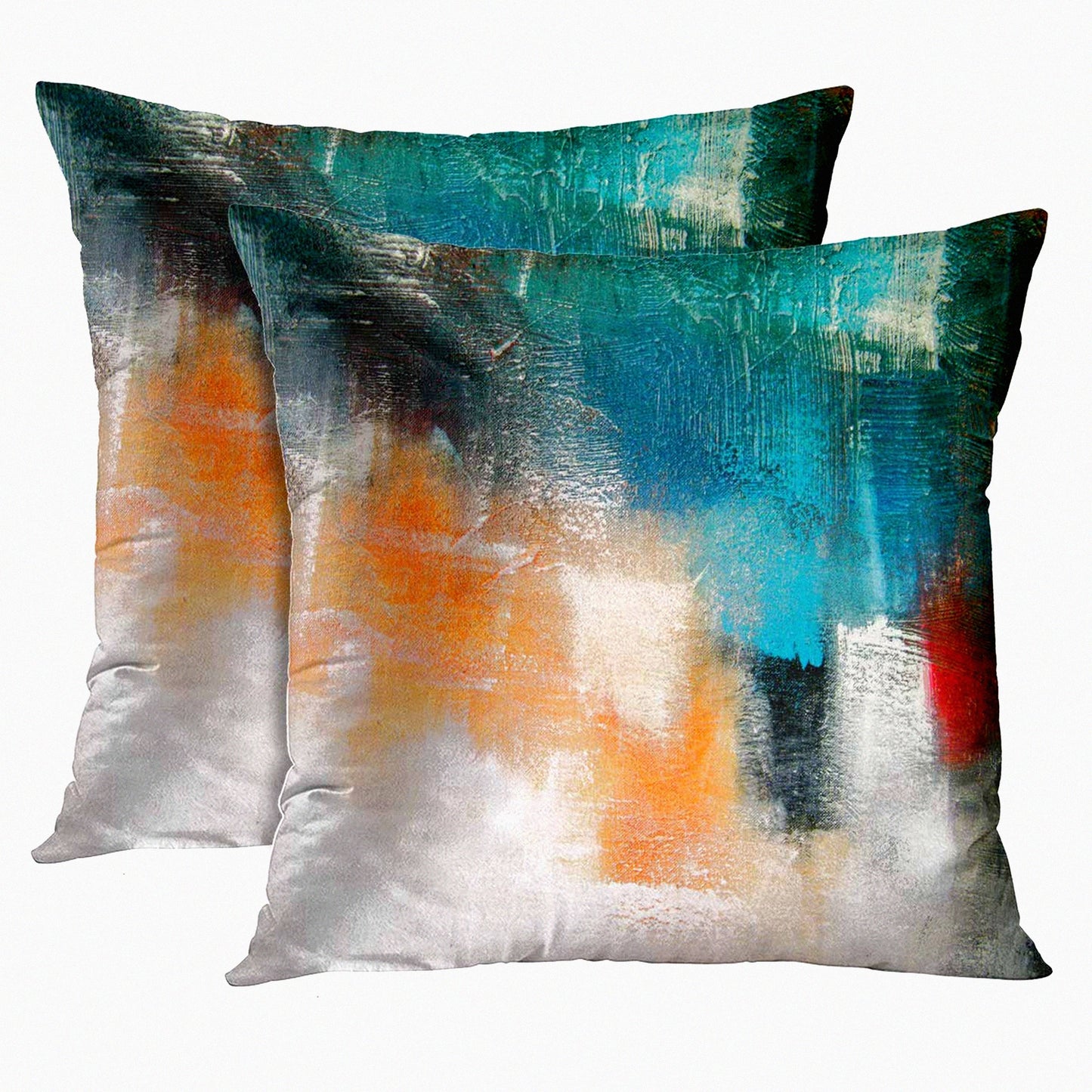 Colorful Canvas Shading Pillow Covers - Acrylic Painting Mix Media Decor - Red Orange Blue Turquoise Contemporary Home Decor - 20x20 Inches Square Pillowcase