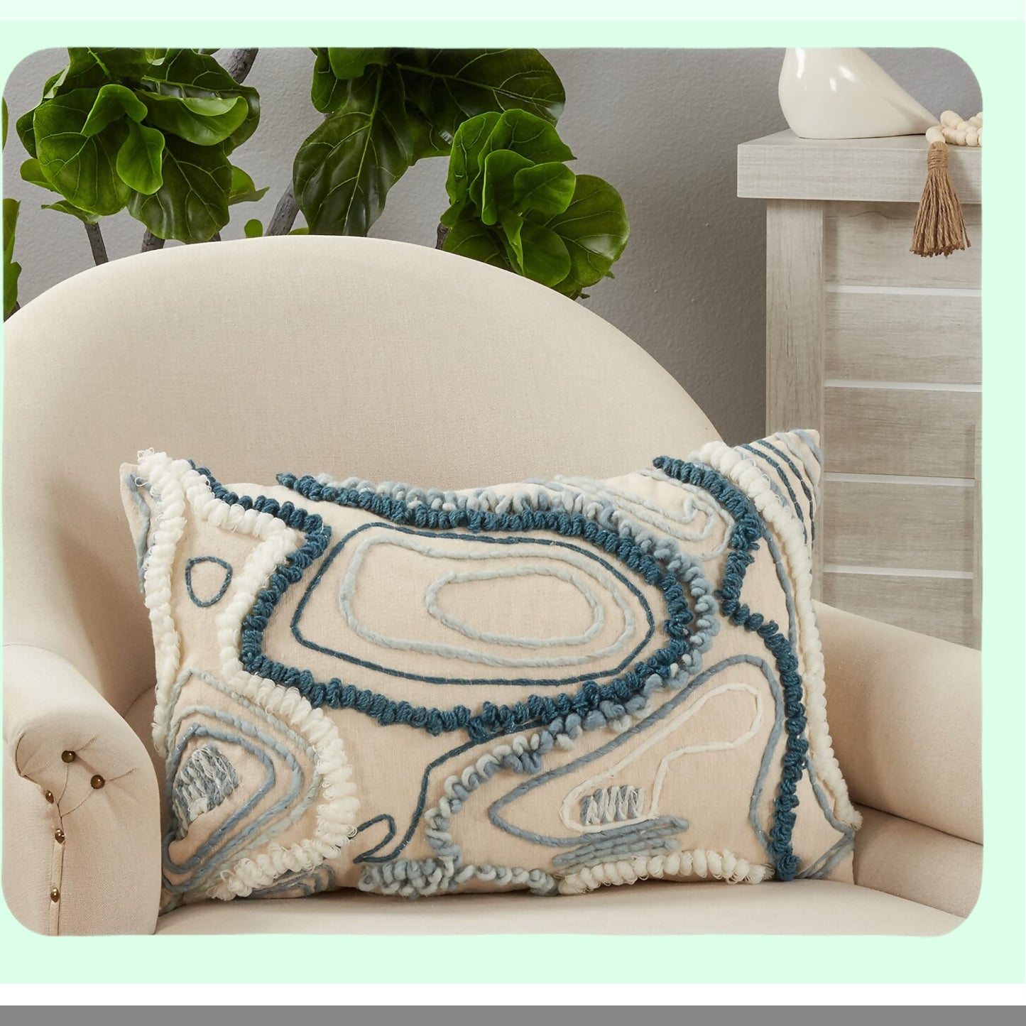 Blue Ridge Embroidered Topography Pillow Cover - 16"x24" - Decorative Cushion Case with Mountain Design - Home Decor Accent for Sofa or Bed