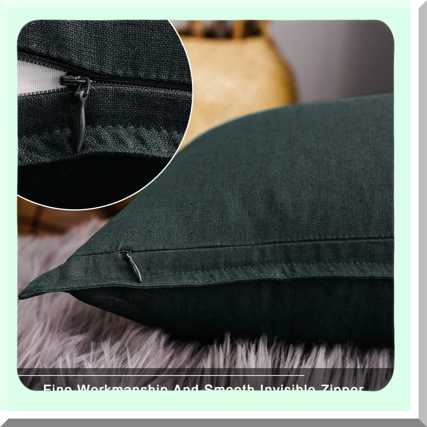 EcoChic Lumbar Pillow Cover - Cotton Linen Decorative Cushion Case with Twin Needle Stitching for Wedding, Party, Gift, Car - 12"x20" Dark Green