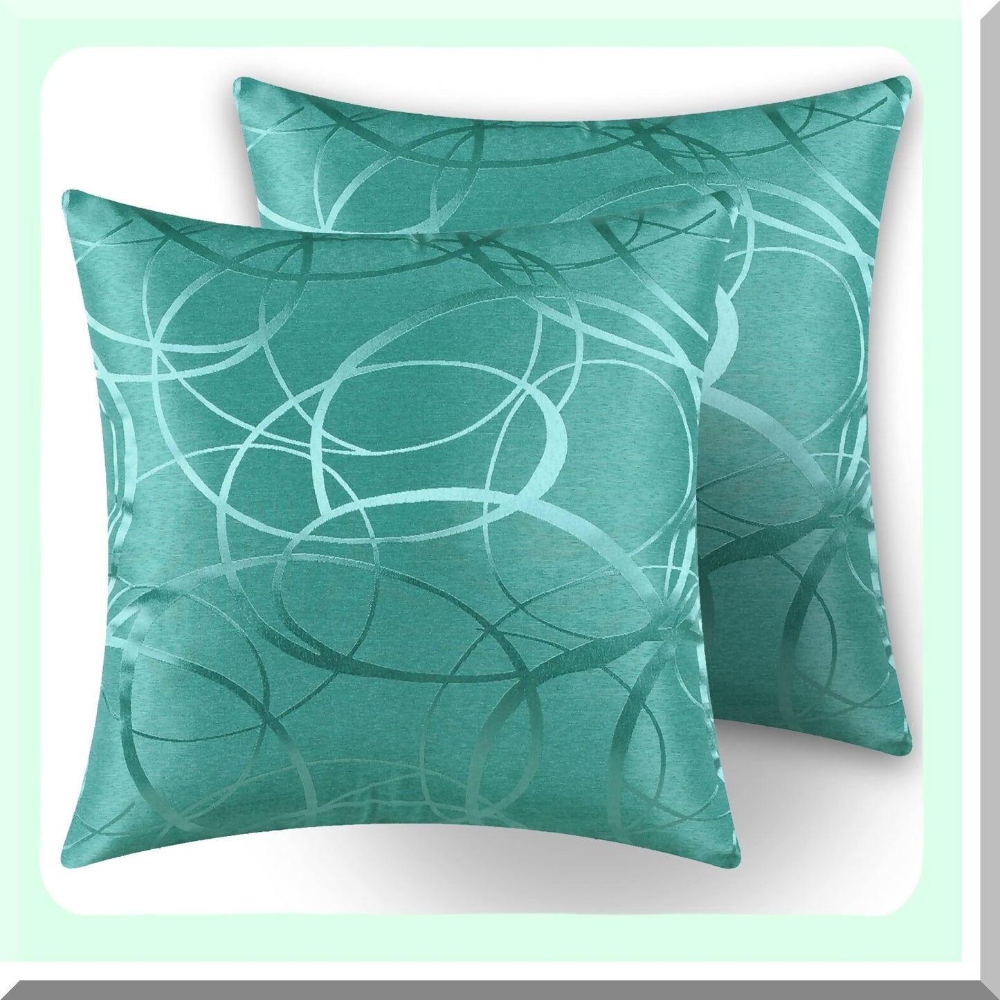 Turquoise Geometric Rings Cushion Covers - Set of 2 | Lightweight Square Throw Pillow Cases for Sofa, Couch, Bed, Chair - 18 X 18 Inches Home Decor