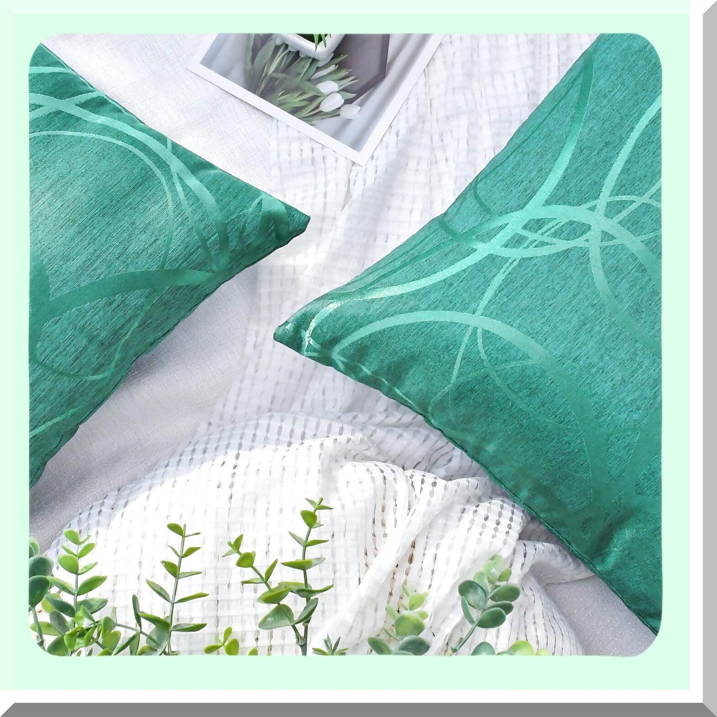 Turquoise Geometric Rings Cushion Covers - Set of 2 | Lightweight Square Throw Pillow Cases for Sofa, Couch, Bed, Chair - 18 X 18 Inches Home Decor