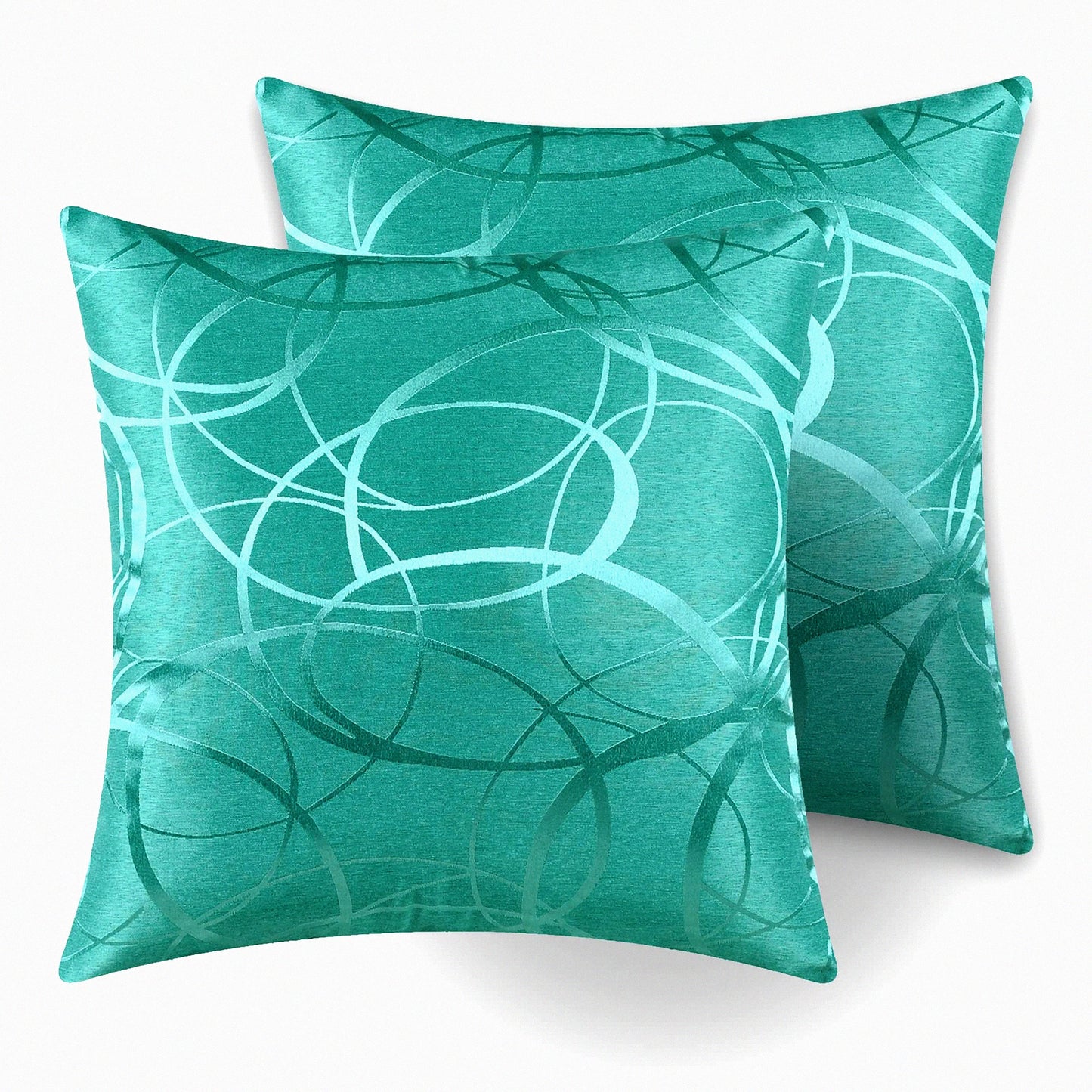 Turquoise Geometric Rings Cushion Covers - Set of 2 | Lightweight Square Throw Pillow Cases for Sofa, Couch, Bed, Chair - 18 X 18 Inches Home Decor
