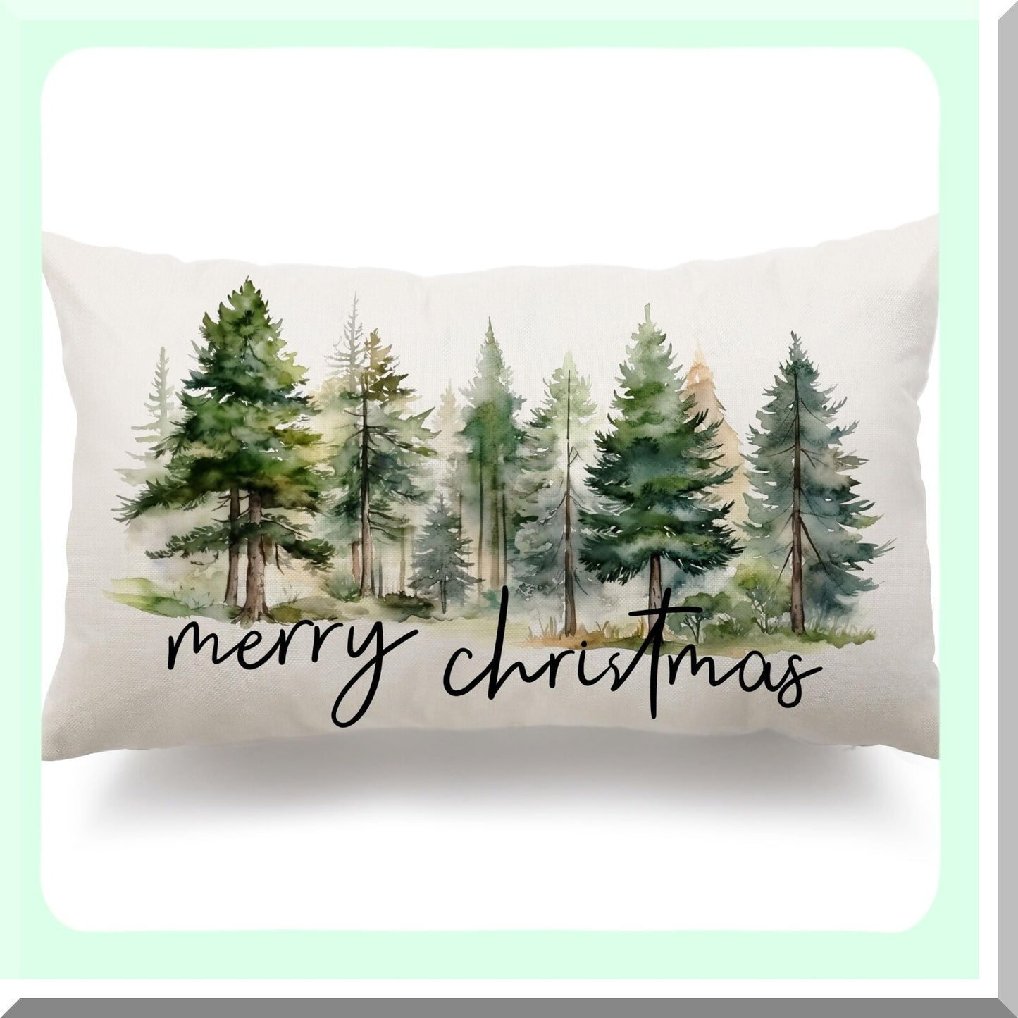 Nature's Rustic Forest Pillow Covers - Watercolor Green Tree Print Decorations for Winter Decor - 12x20 Decorative Throw Pillows with a Touch of Nature - Style 003C