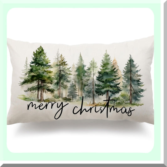 Nature's Rustic Forest Pillow Covers - Watercolor Green Tree Print Decorations for Winter Decor - 12x20 Decorative Throw Pillows with a Touch of Nature - Style 003C