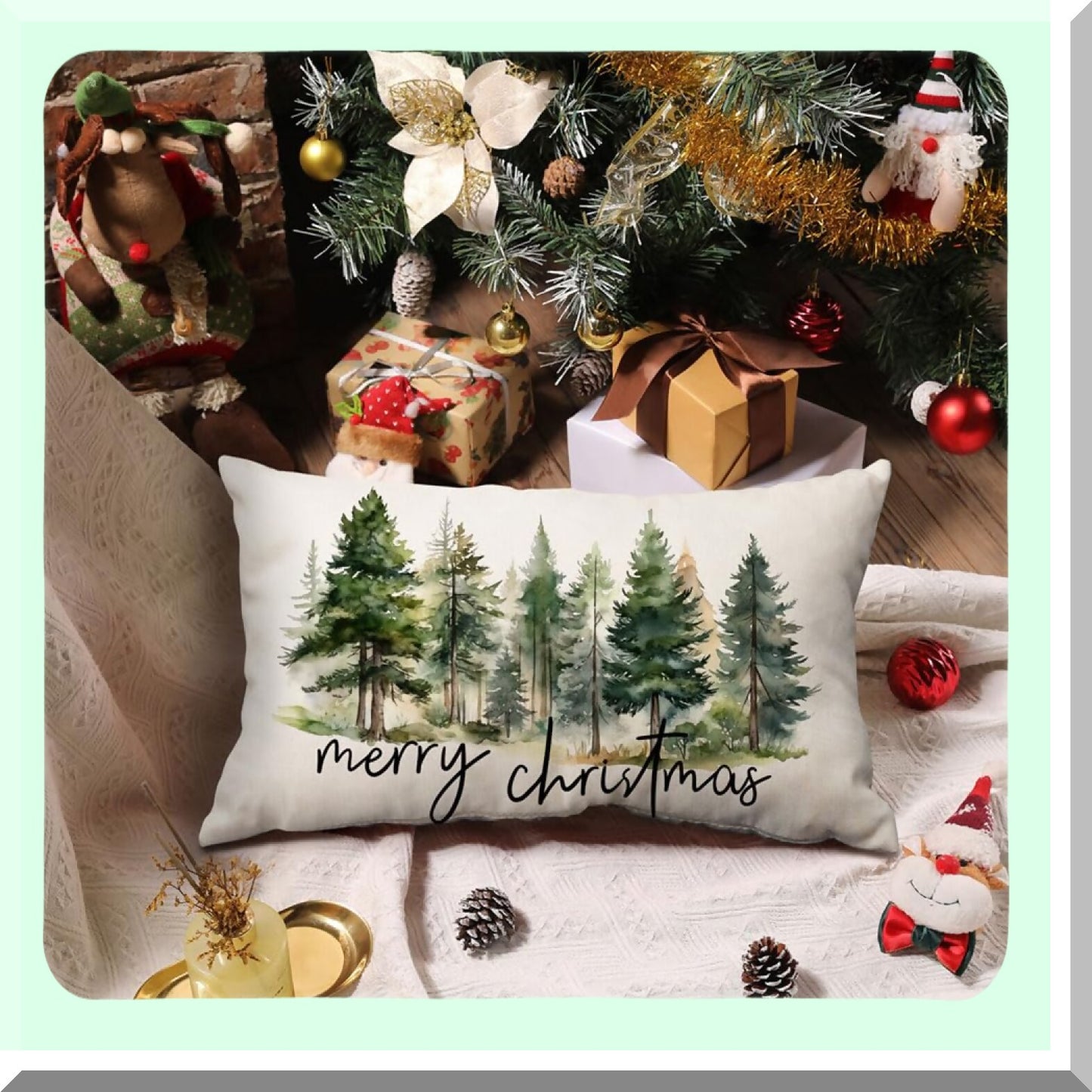 Nature's Rustic Forest Pillow Covers - Watercolor Green Tree Print Decorations for Winter Decor - 12x20 Decorative Throw Pillows with a Touch of Nature - Style 003C