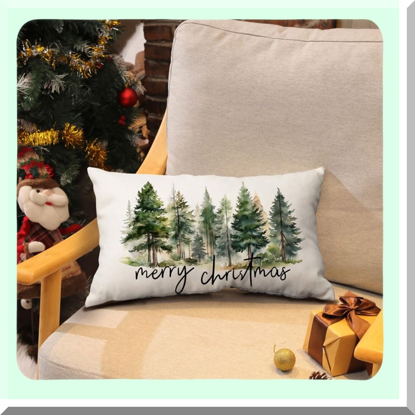 Nature's Rustic Forest Pillow Covers - Watercolor Green Tree Print Decorations for Winter Decor - 12x20 Decorative Throw Pillows with a Touch of Nature - Style 003C