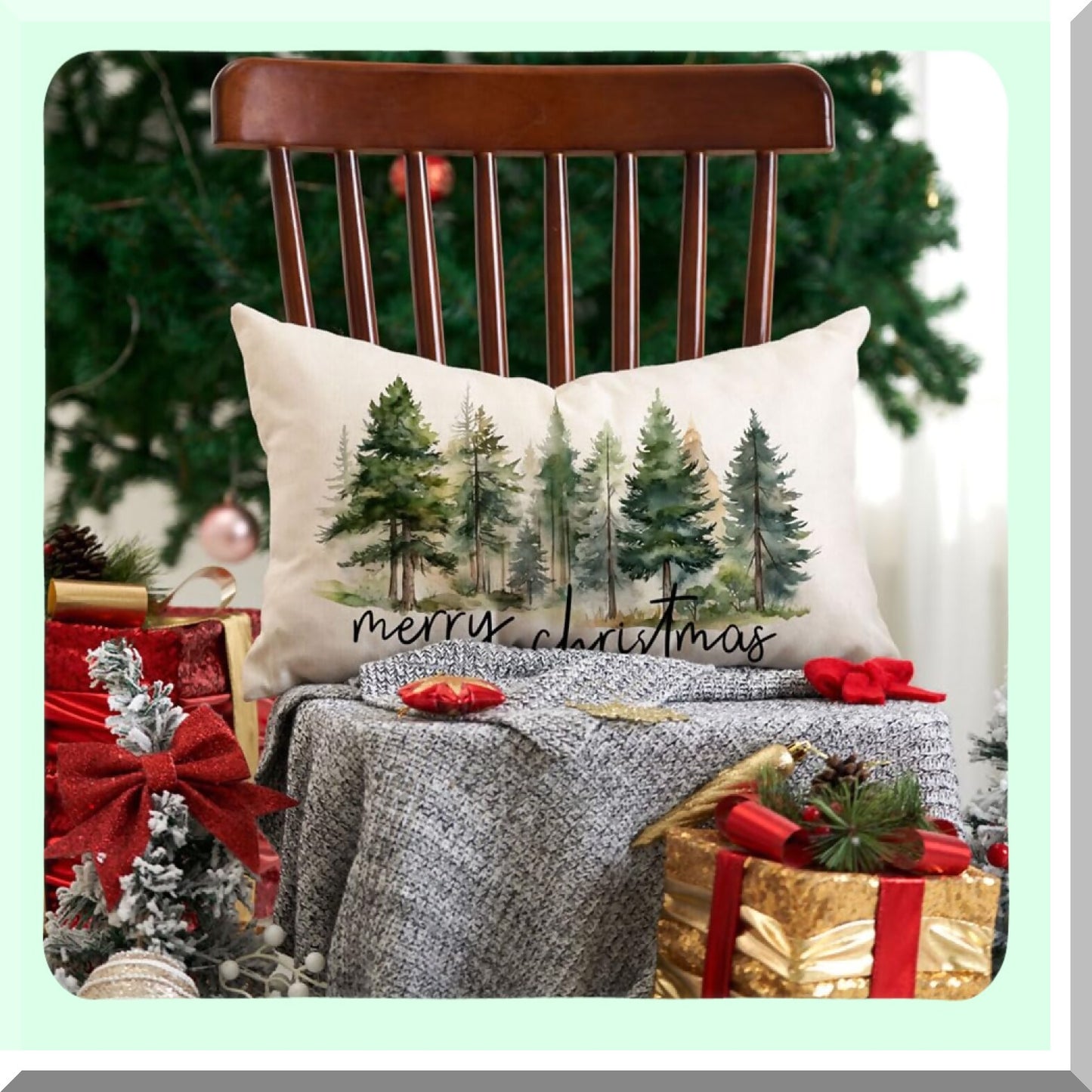 Nature's Rustic Forest Pillow Covers - Watercolor Green Tree Print Decorations for Winter Decor - 12x20 Decorative Throw Pillows with a Touch of Nature - Style 003C