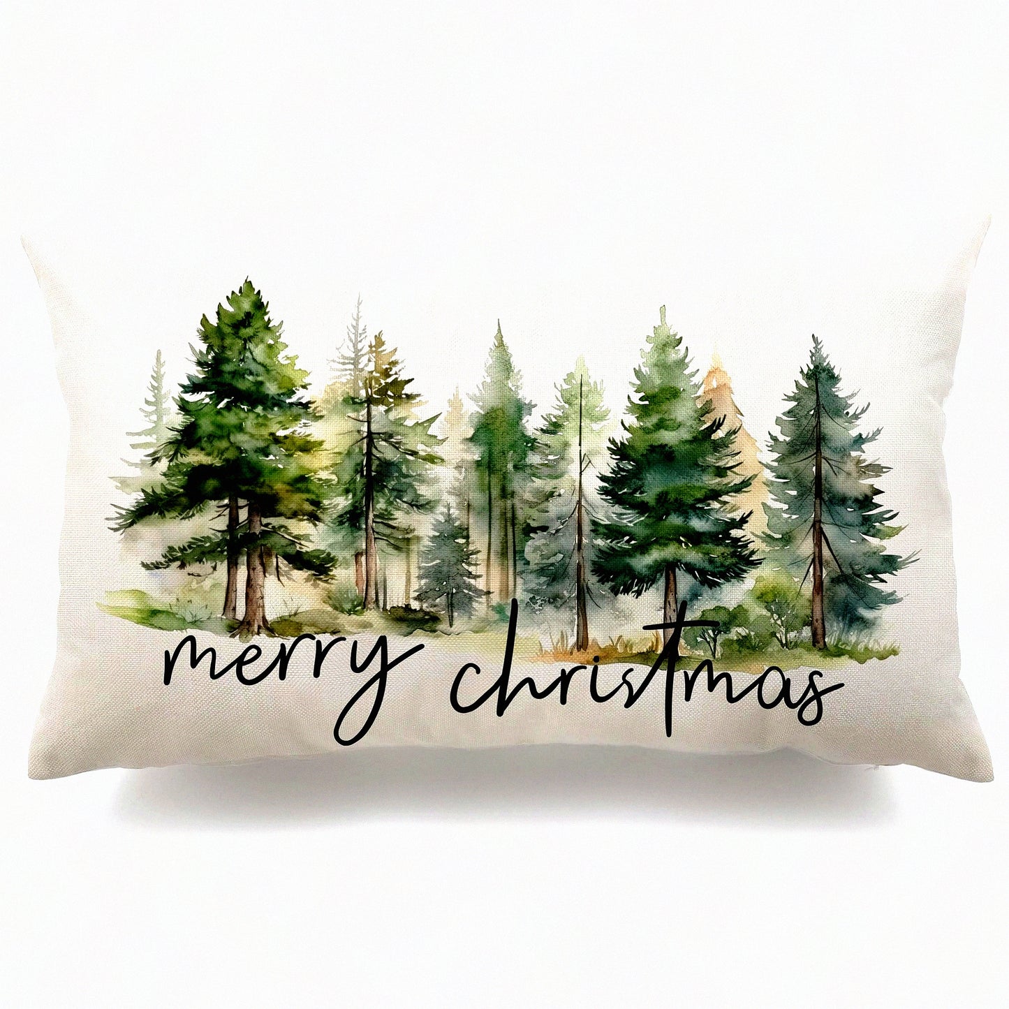 Nature's Rustic Forest Pillow Covers - Watercolor Green Tree Print Decorations for Winter Decor - 12x20 Decorative Throw Pillows with a Touch of Nature - Style 003C