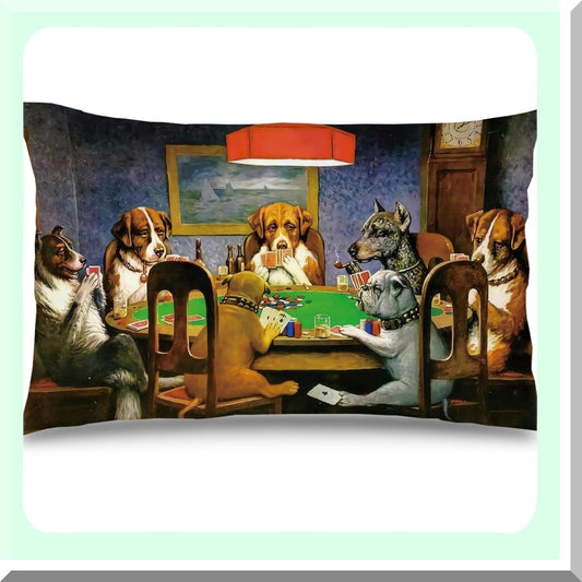 Funny Poker Pups Pillow Covers - Set of 2 | 12x20 Throw Pillow Covers | Decorative Dog Pillows for Bed | Unique Dog Gifts for Women | Poker Dogs Theme