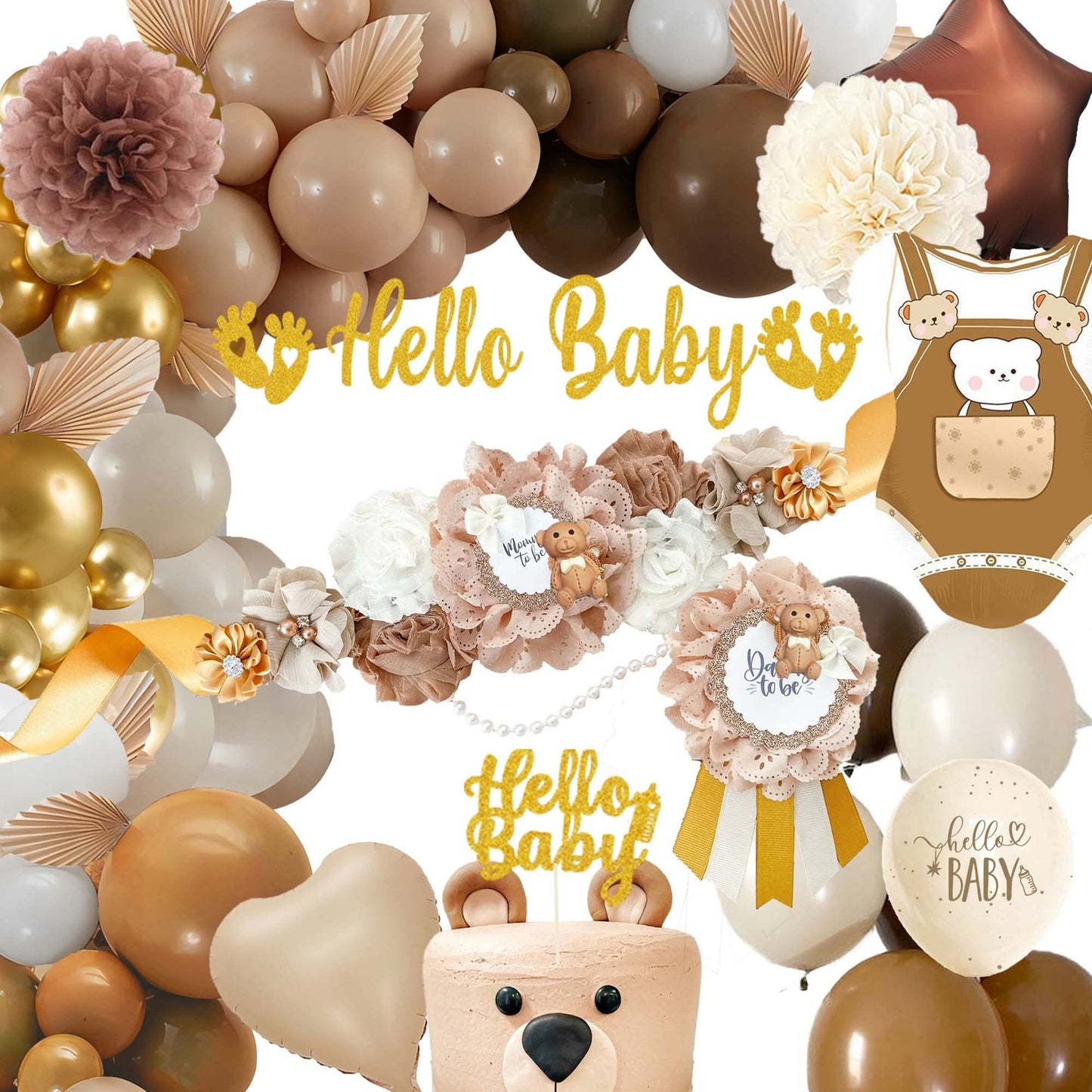 Bear Hug Baby Shower Decorations - Brown Beige Balloon Garland for Teddy Bear Theme Party Supplies. Perfect for Gender Neutral Baby Showers and Birthdays!