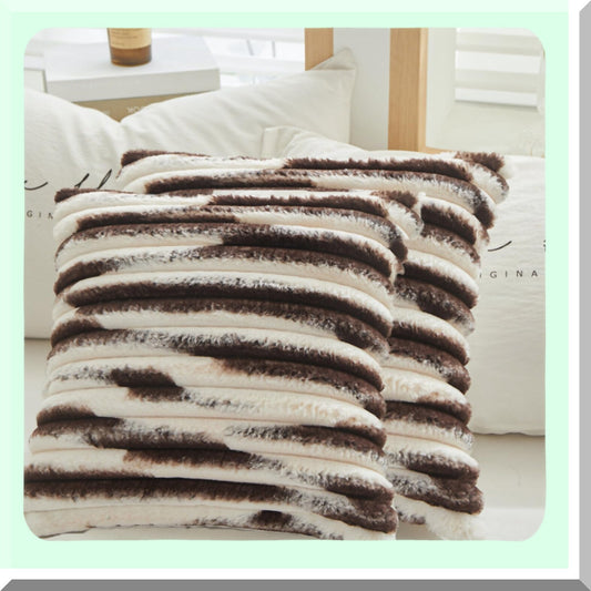 Luxury Tie-Dyed Striped Velvet Pillow Covers - Set of 2, Modern Cozy Cushion Cases for Bed Sofa, Home Decor, 18x18 Inch Brown Square Throw Pillow Cover