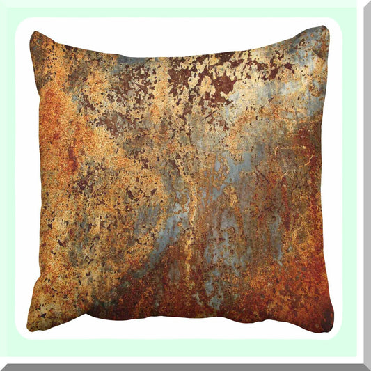 Rustic Metal Structure Print Pillowcase - Brown 18x18 Inch Decorative Throw Pillow Cover with Colorful Rusty Steel Iron Design for Wall and Door Décor