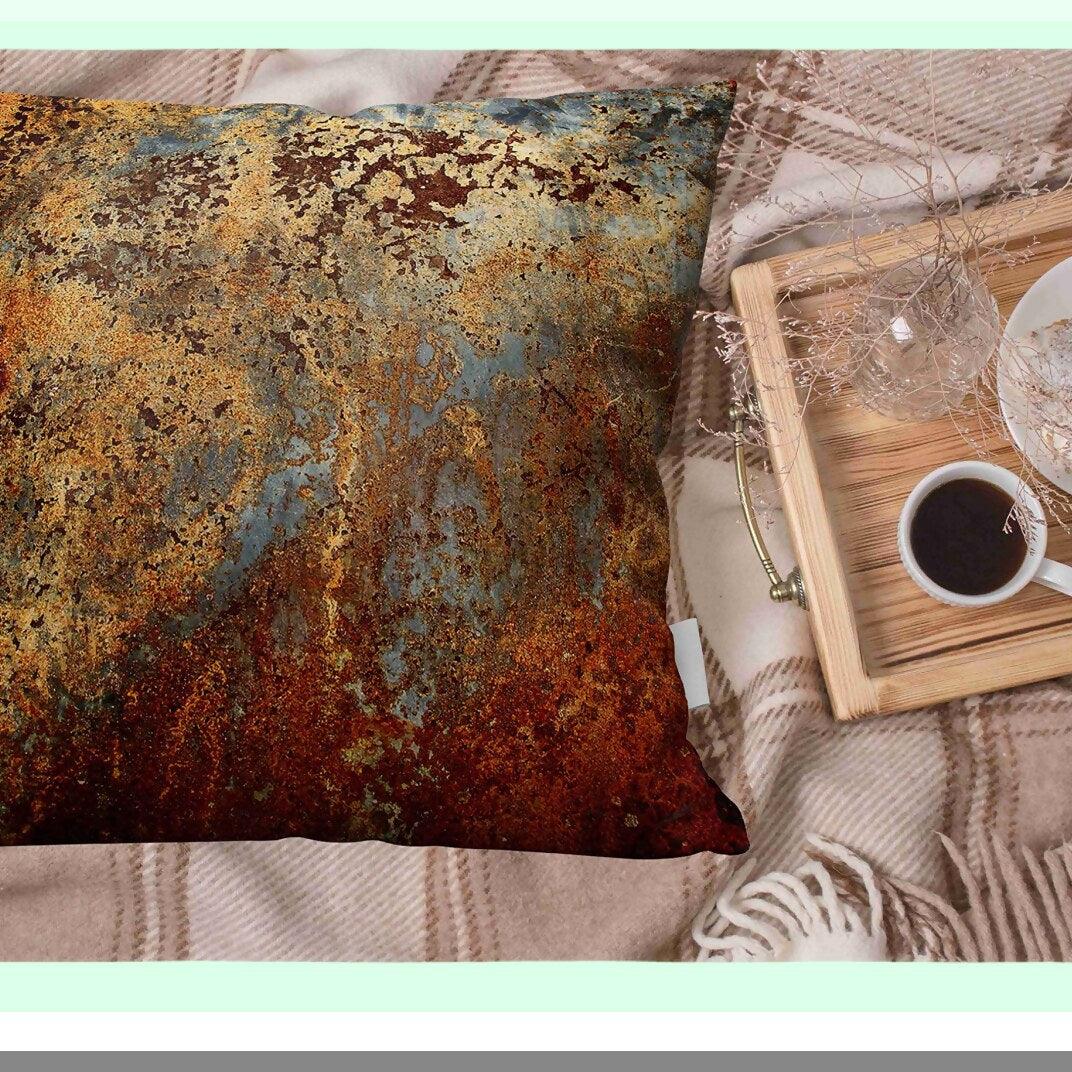 Rustic Metal Structure Print Pillowcase - Brown 18x18 Inch Decorative Throw Pillow Cover with Colorful Rusty Steel Iron Design for Wall and Door Décor