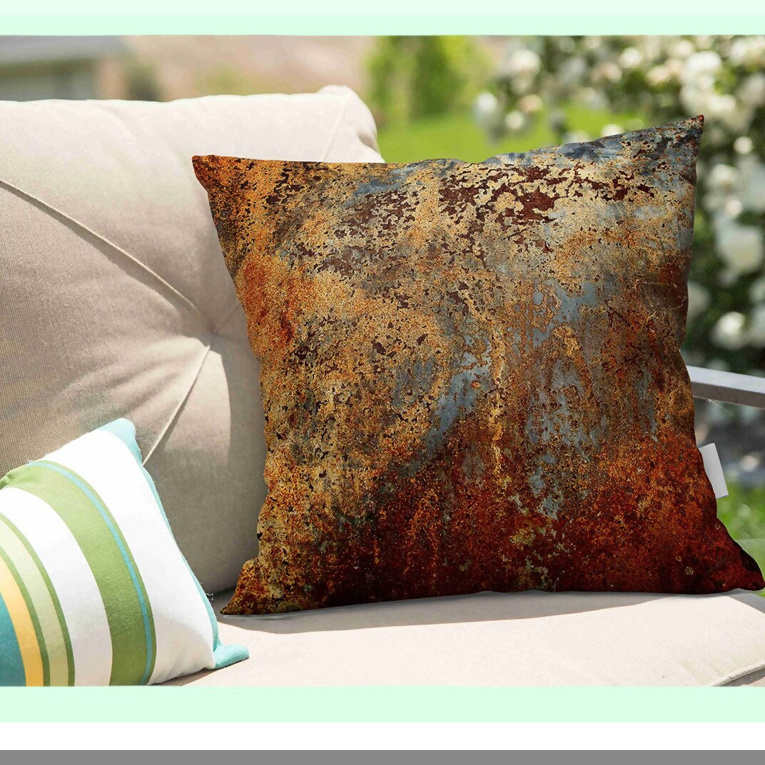 Rustic Metal Structure Print Pillowcase - Brown 18x18 Inch Decorative Throw Pillow Cover with Colorful Rusty Steel Iron Design for Wall and Door Décor