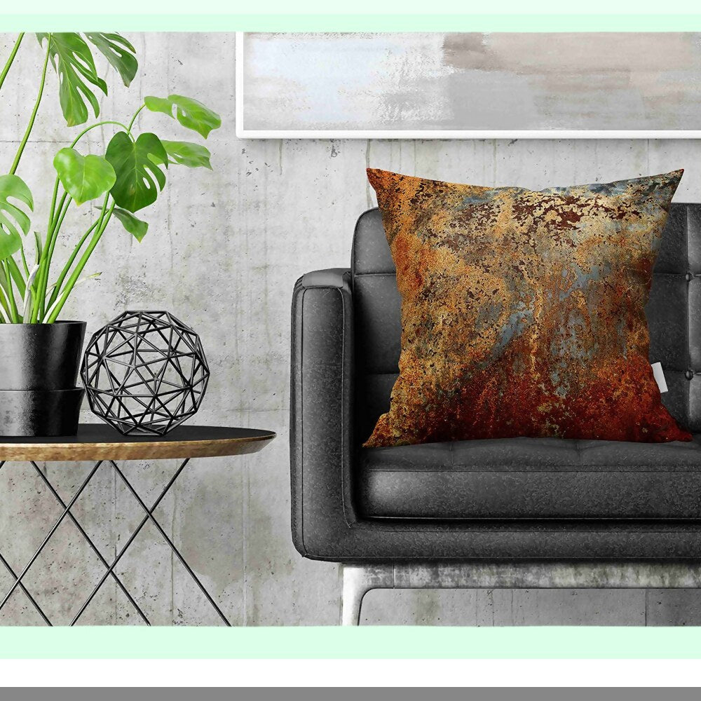Rustic Metal Structure Print Pillowcase - Brown 18x18 Inch Decorative Throw Pillow Cover with Colorful Rusty Steel Iron Design for Wall and Door Décor