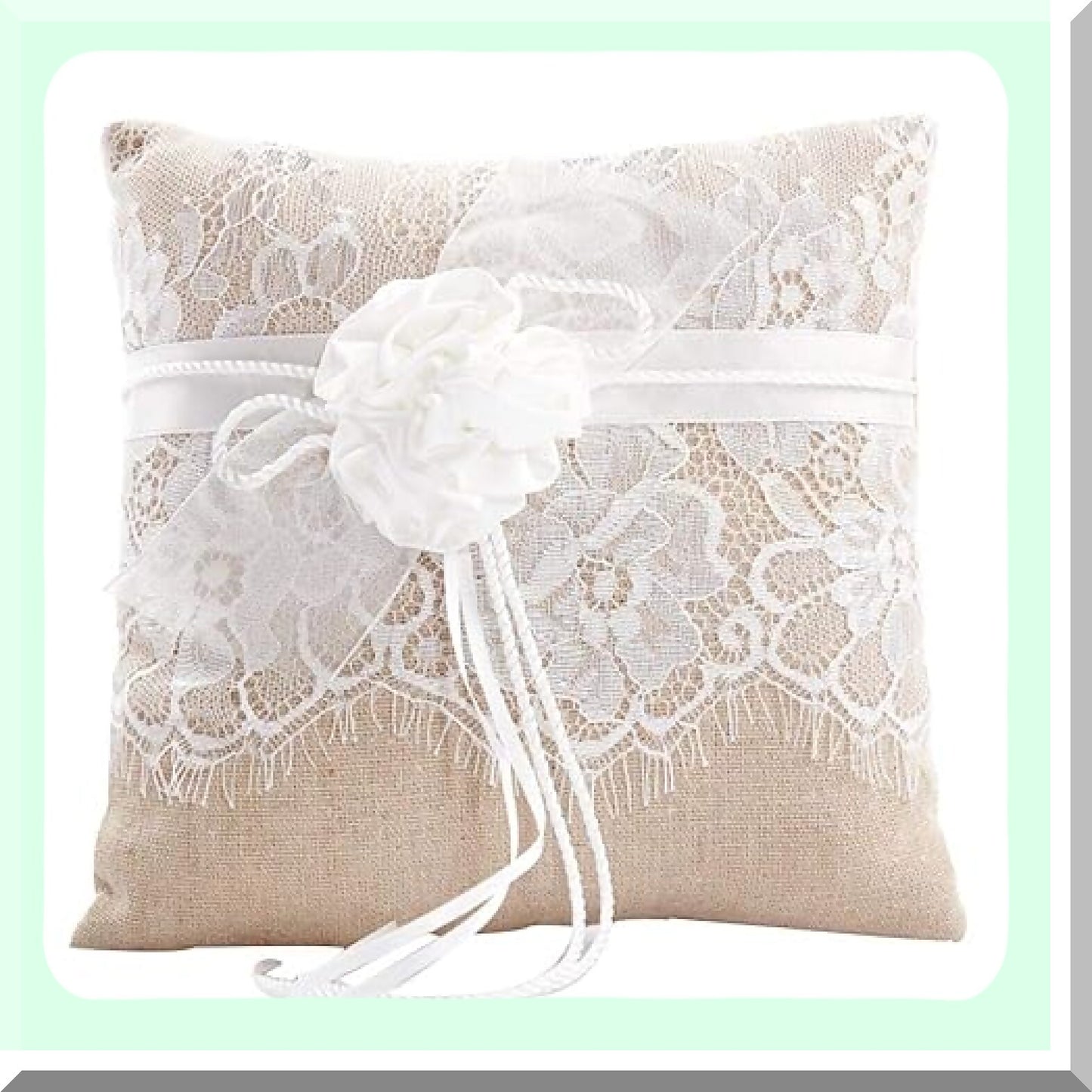 Ivory Wedding Ring Pillow with Pearl Decorations