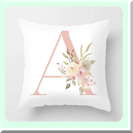 Floral Alphabet Letter A Velvet Pillow Cover - Soft Square Cushion Case for Outdoor Sofa, Bedding, Car & Home Decor - 18x18 Inch White Square