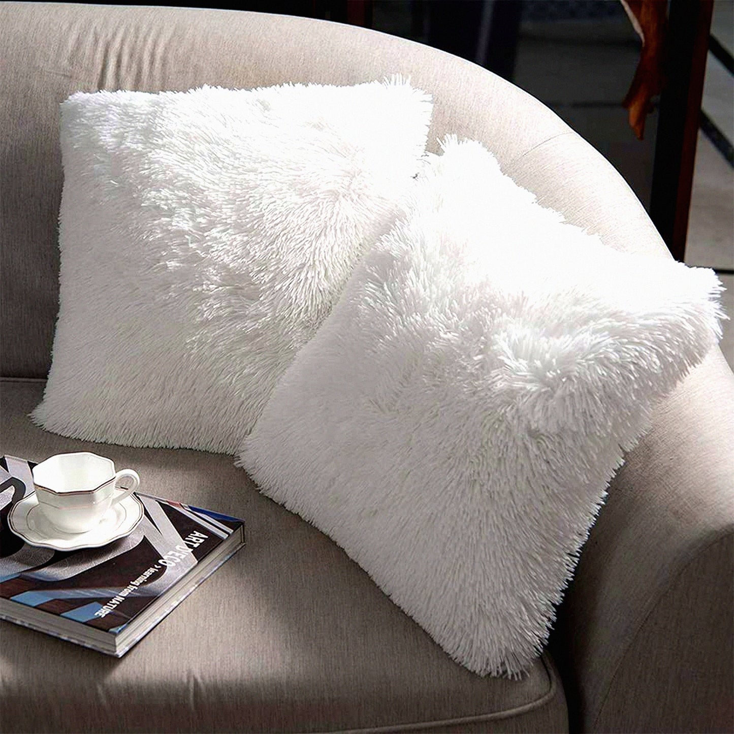 Plush Comfort Fleece Pillowcase Set - Soft Decorative Throw Pillow Covers, 18x18 Inch, White, Luxury Cushion Cover, Pack of 2