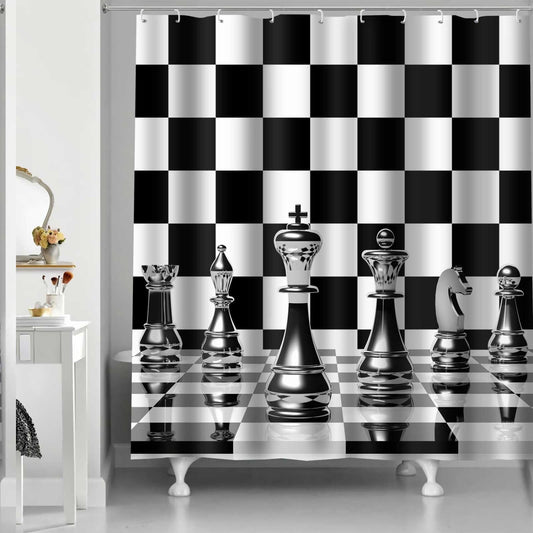Chess Shower Curtain 72x72 Inches Black and White