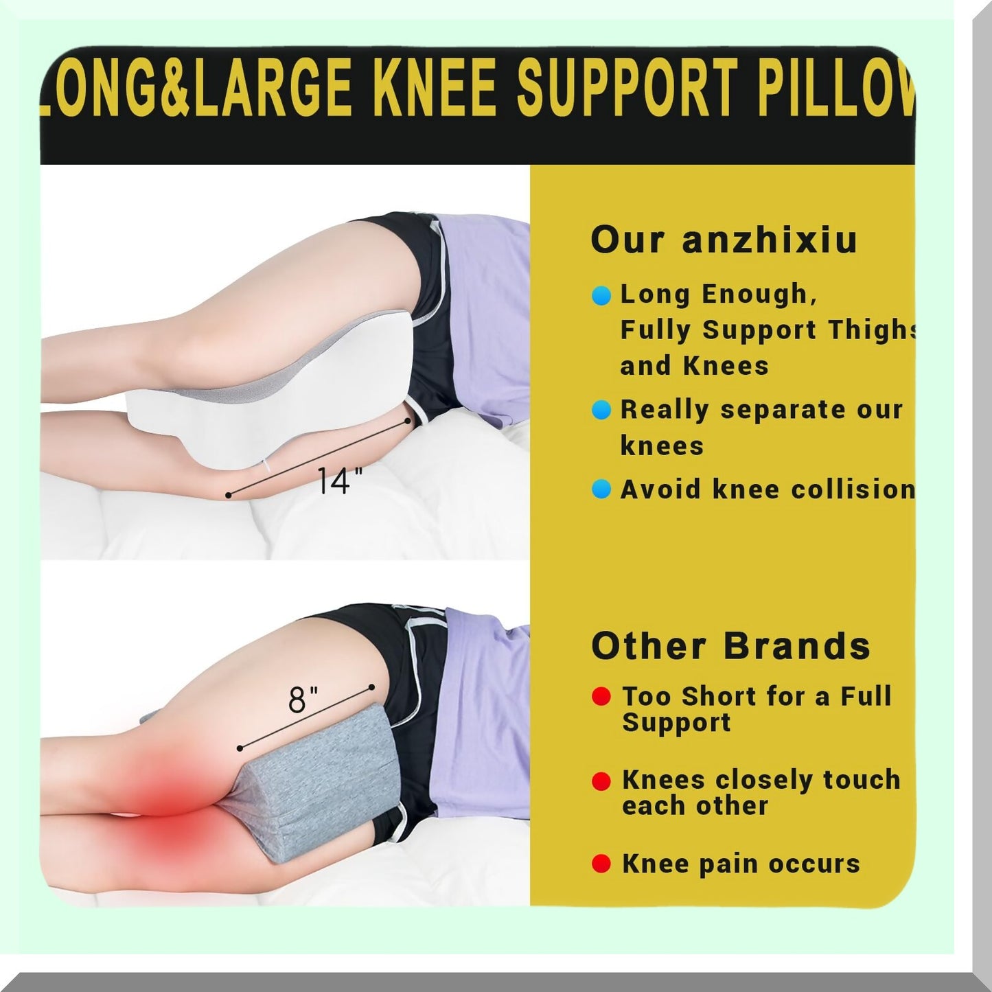 OrthoAlign Knee Support Pillow - Sciatica, Back, HIPS, Joints Pain Relief - Leg Pillow for Side Sleepers - Aligns Spine, Relieves Pressure - Thigh & Knee Support for Better Sleep