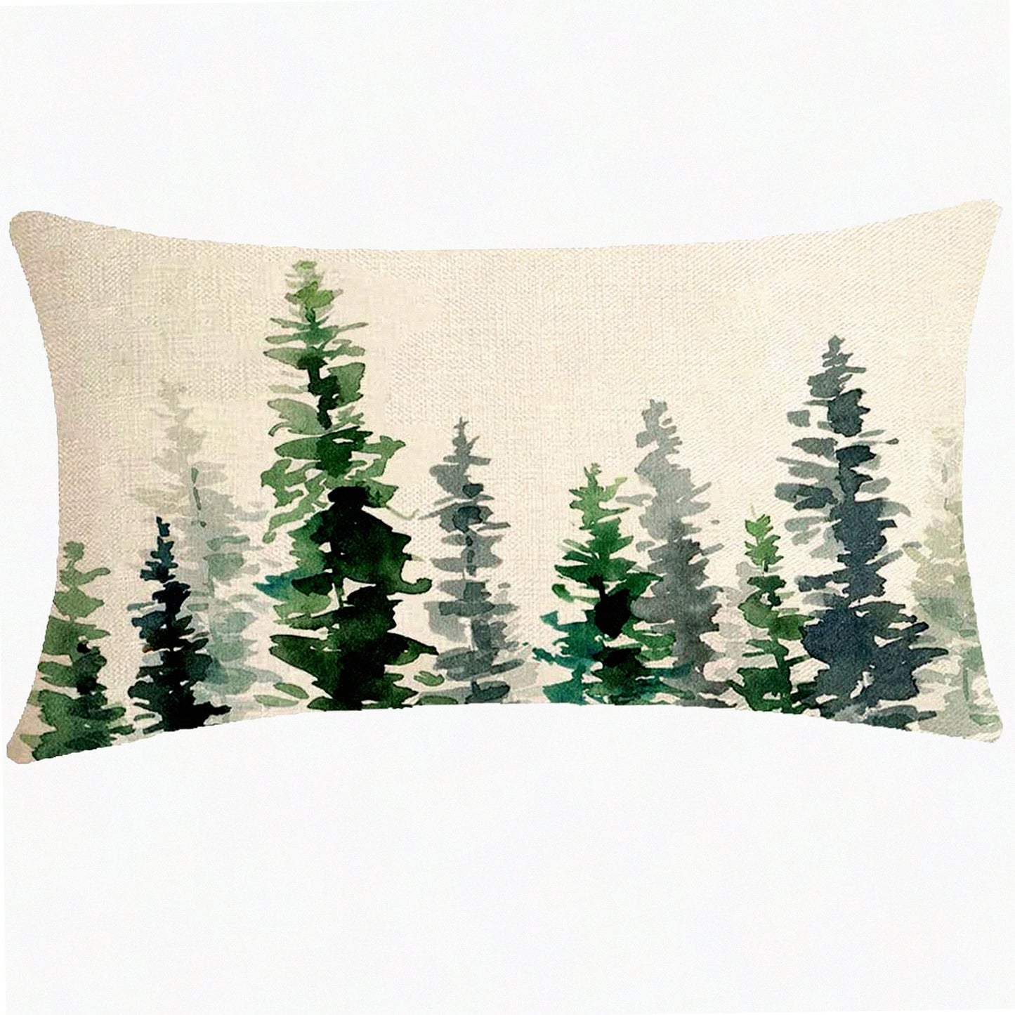 Pine Tree Holiday Decor Pillow Cover - Cotton Linen Cushion Case for Home Office - Rectangle 12 X 20 Inch Throw Pillow Cover
