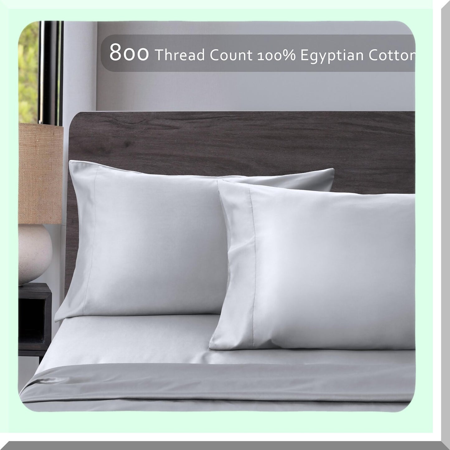 Luxury Cotton Sateen Pillowcase Set - Queen Size 800 Thread Count Breathable Pillow Covers - Soft Envelope Closure Pillow Cases - Grey 2 Pack