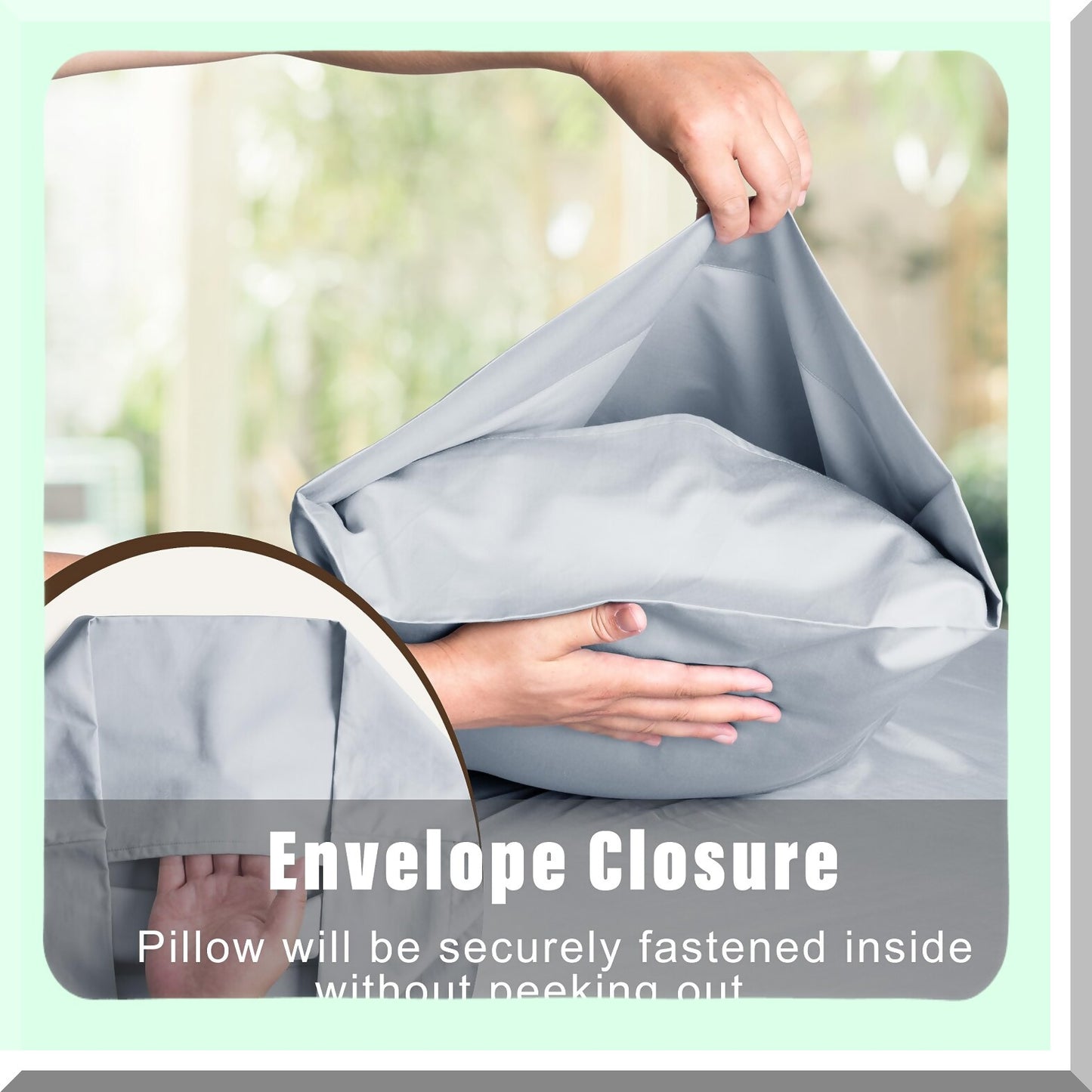 Luxury Cotton Sateen Pillowcase Set - Queen Size 800 Thread Count Breathable Pillow Covers - Soft Envelope Closure Pillow Cases - Grey 2 Pack