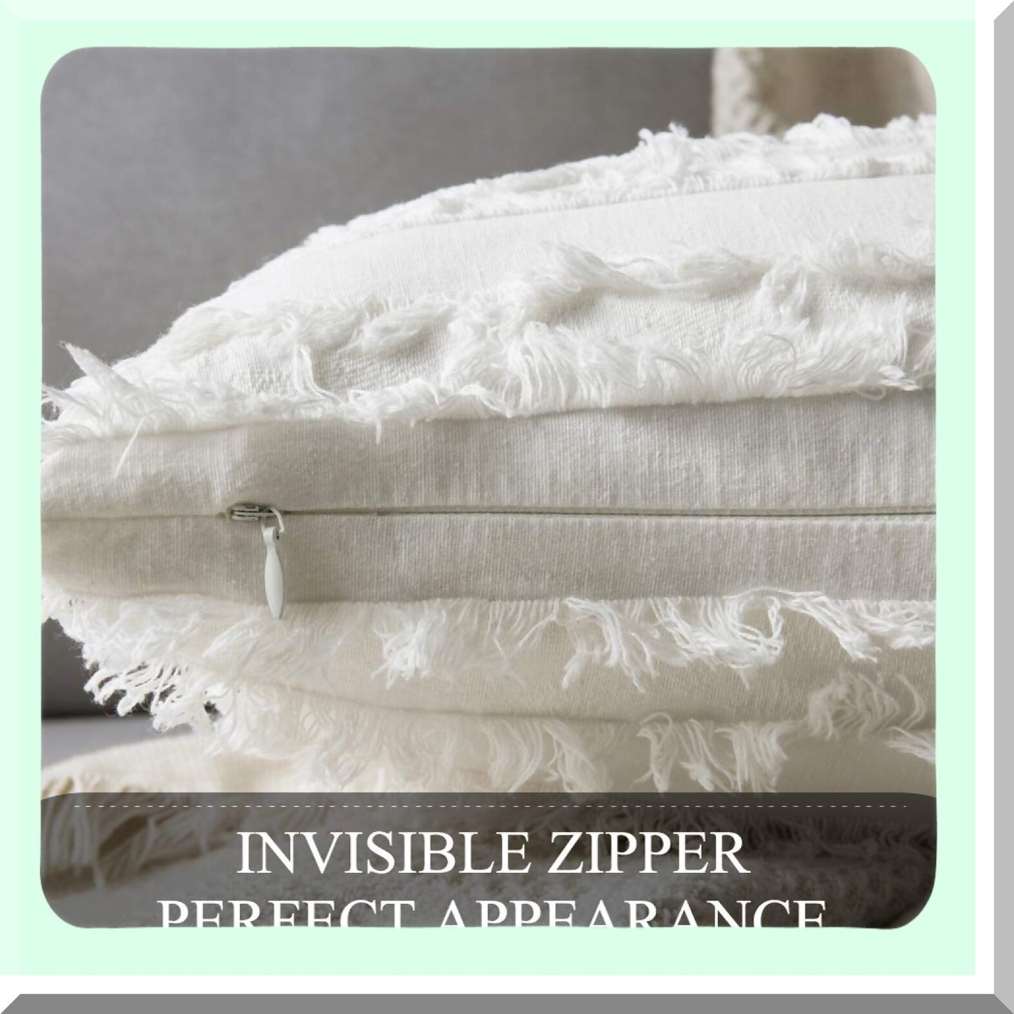 Boho Stripe Linen Pillow Covers - Set of 2 Decorative Jacquard Cushion Covers for Sofa Couch, Living Room, Bedroom - 18x18 Inch White