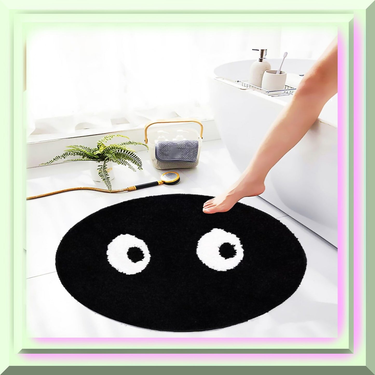 Black and White Bathroom Rug, 23.5" Non-Slip Washable