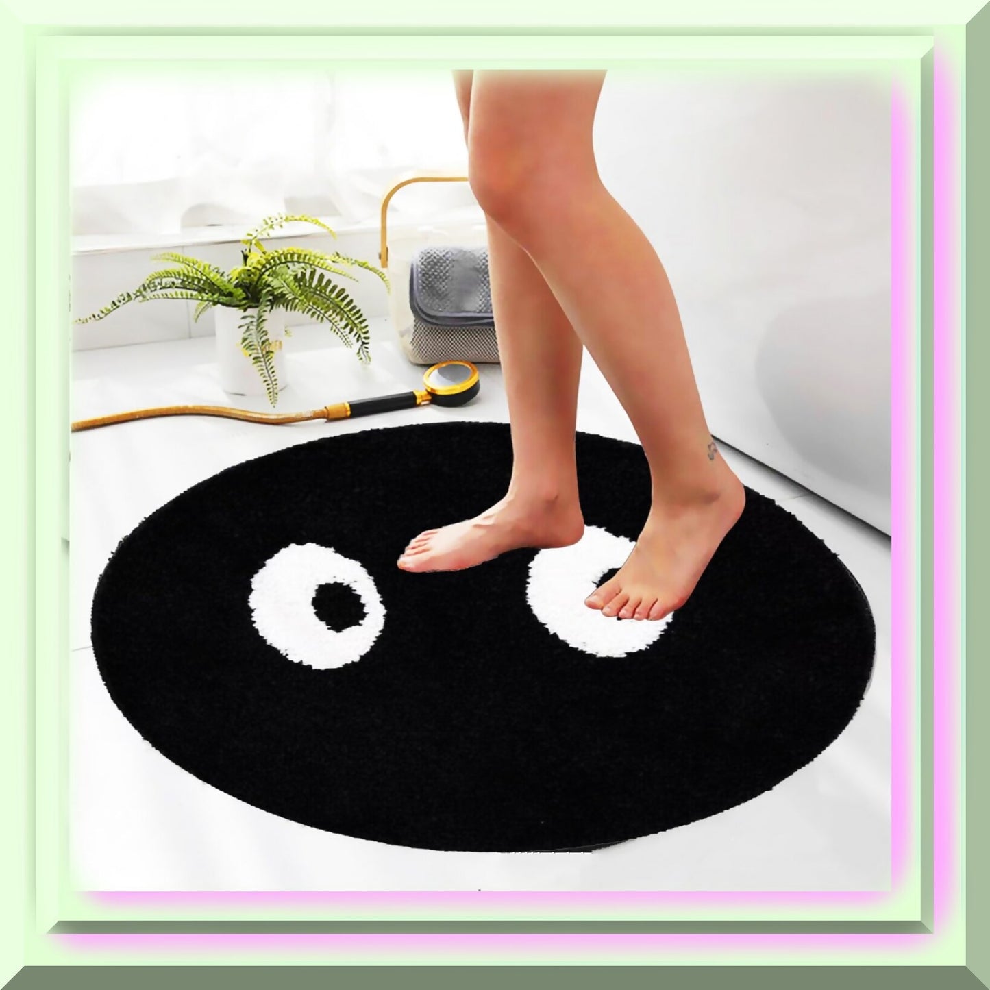 Black and White Bathroom Rug, 23.5" Non-Slip Washable