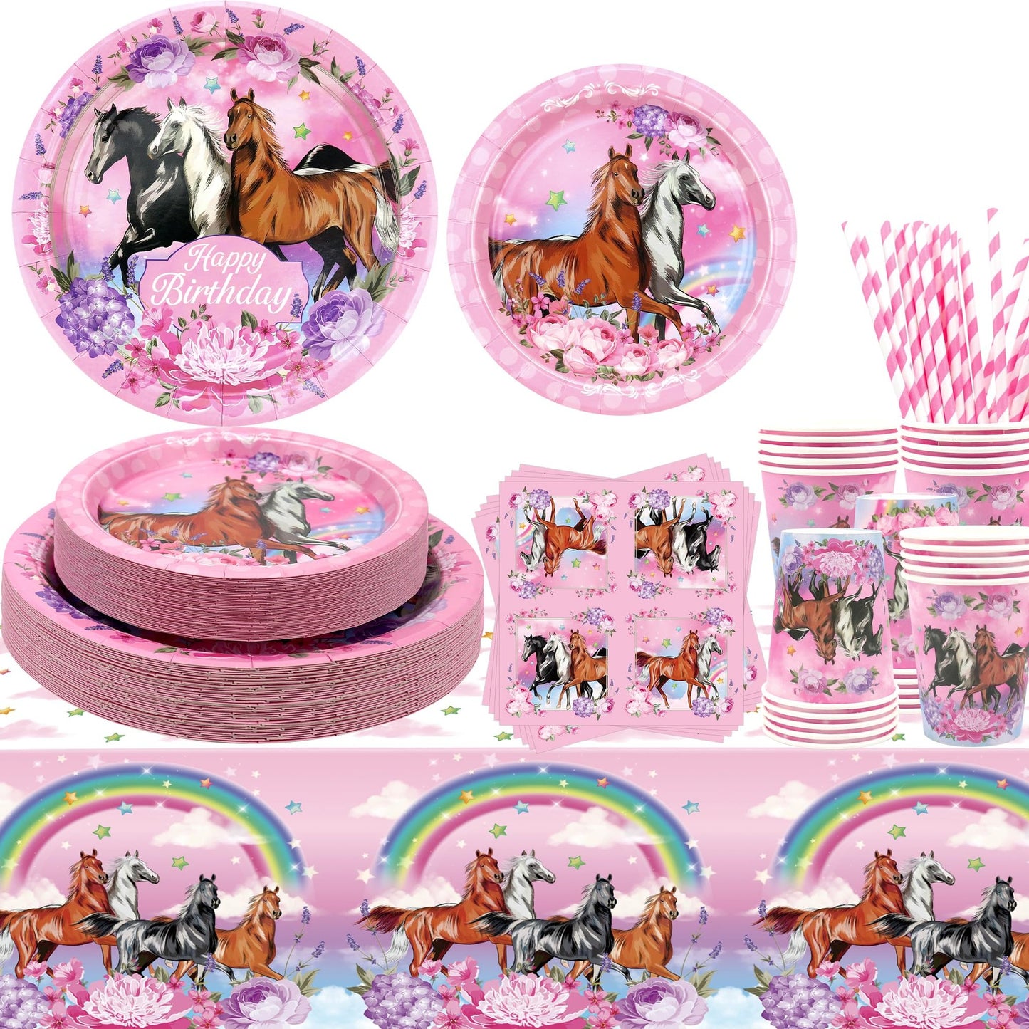Pink Horse Party Decorations Set for Girls Birthday