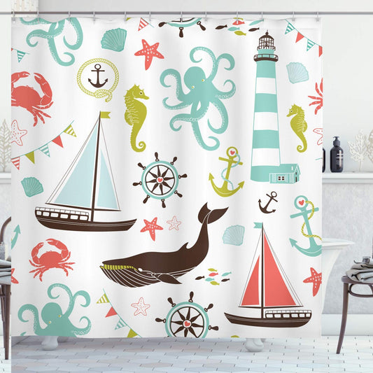 Nautical Shower Curtain Pastel Colors 69x70
