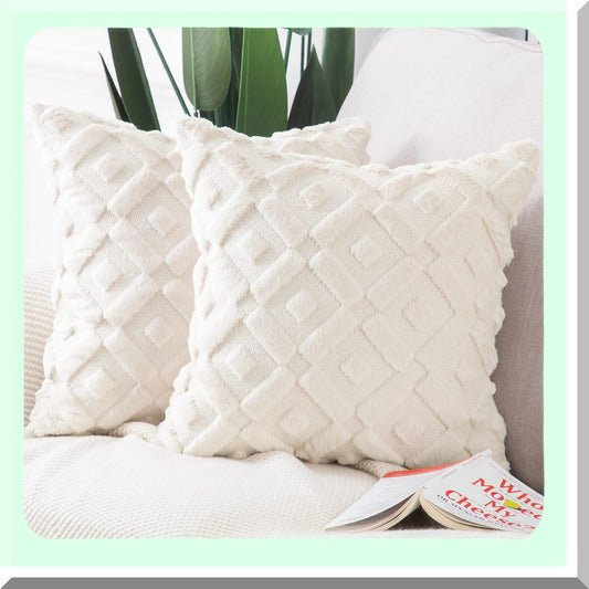 SuperPlush Cozy Wool Throw Pillow Covers - Set of 2 Beige 16x16 Inch Square Decorative Velvet Cushion Cover for Sofa Bedroom Livingroom - Soft & Stylish Pillow Shell