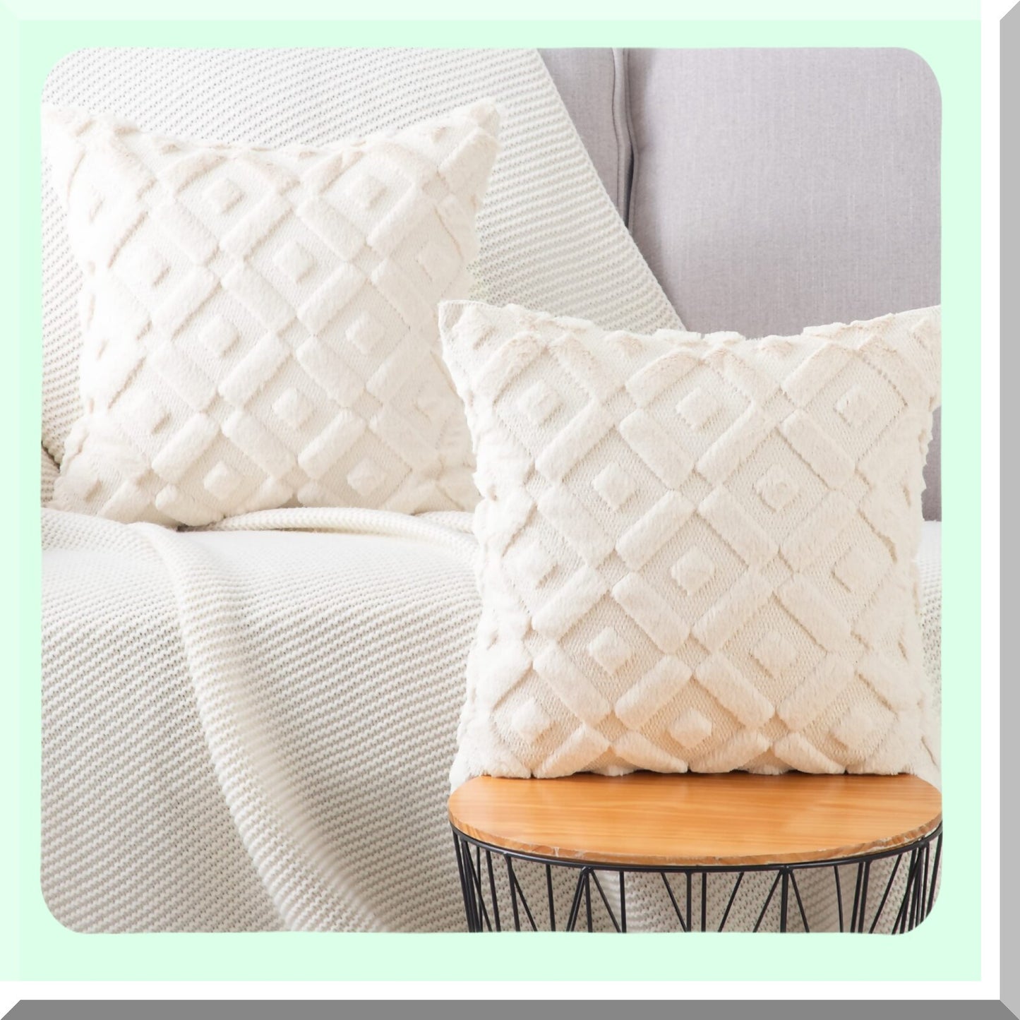 SuperPlush Cozy Wool Throw Pillow Covers - Set of 2 Beige 16x16 Inch Square Decorative Velvet Cushion Cover for Sofa Bedroom Livingroom - Soft & Stylish Pillow Shell