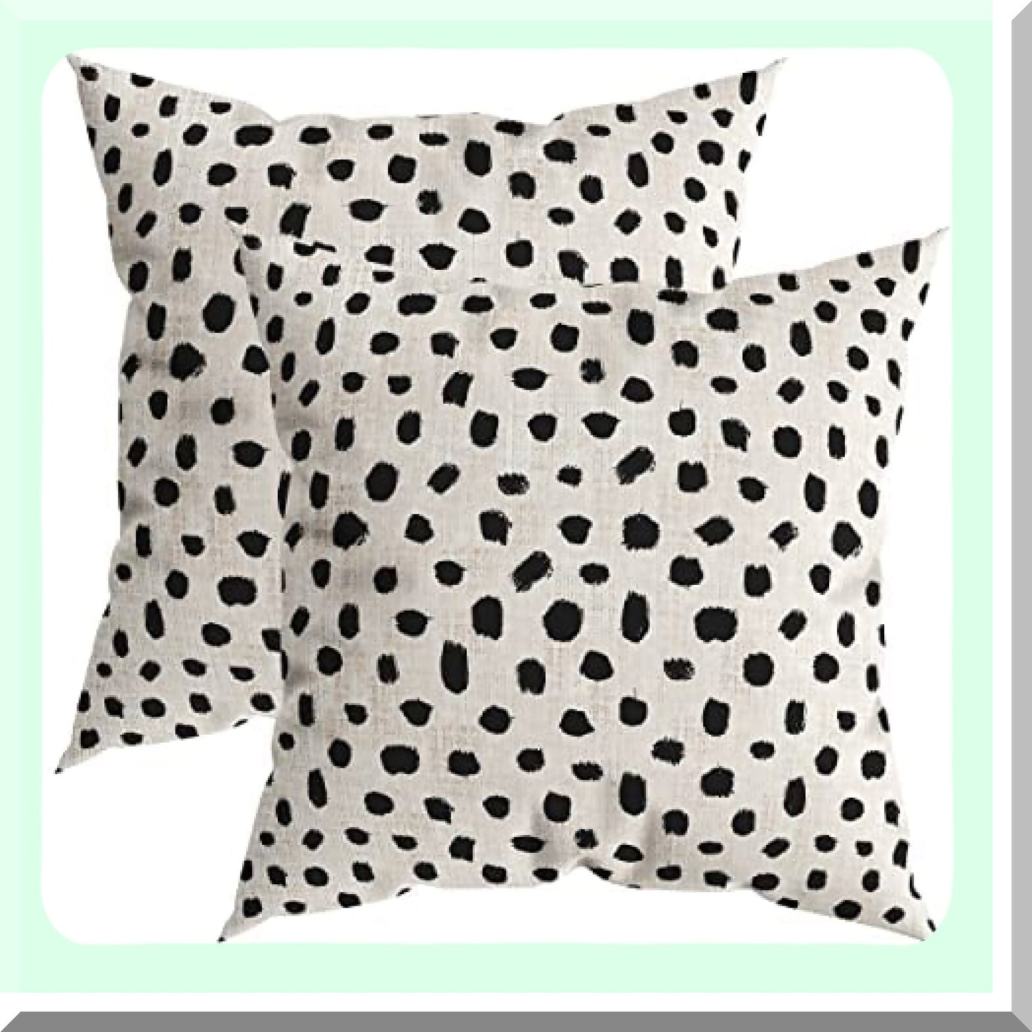 Rustic Boho Farmhouse Pillow Covers - Set of 2 Decorative Polka Dot Cushion Covers 16x16 - Black Cream Linen Throw Pillowcase for Home Car Bed - Outdoor Square Decor