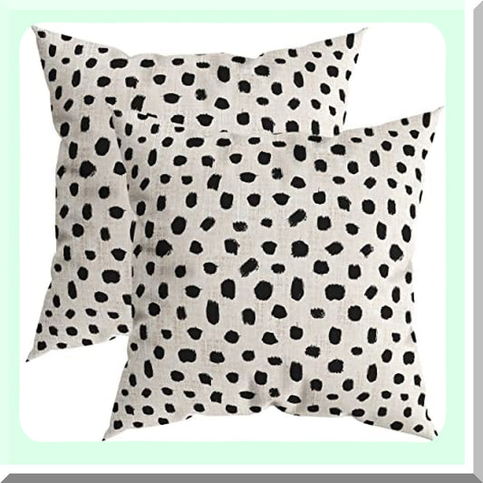 Rustic Boho Farmhouse Pillow Covers - Set of 2 Decorative Polka Dot Cushion Covers 16x16 - Black Cream Linen Throw Pillowcase for Home Car Bed - Outdoor Square Decor