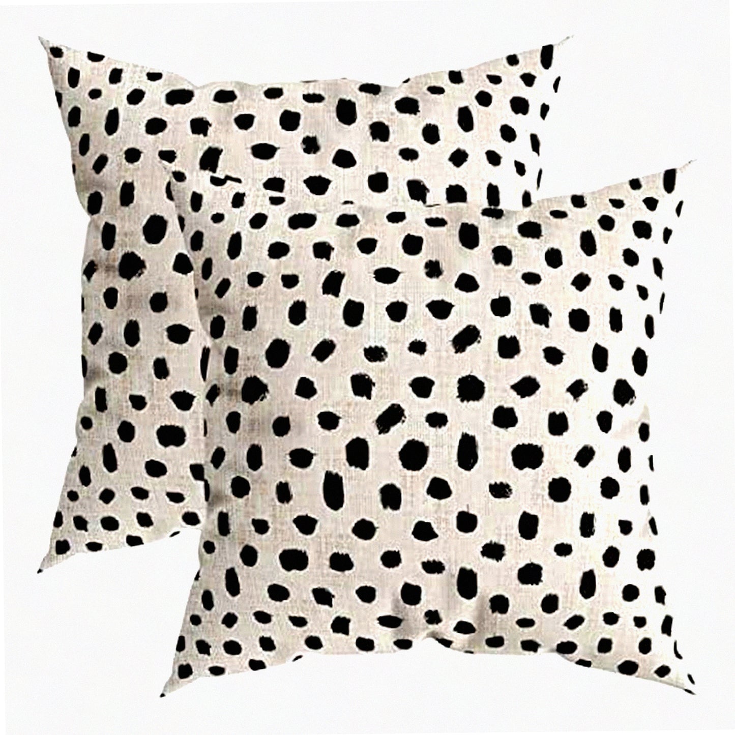 Rustic Boho Farmhouse Pillow Covers - Set of 2 Decorative Polka Dot Cushion Covers 16x16 - Black Cream Linen Throw Pillowcase for Home Car Bed - Outdoor Square Decor