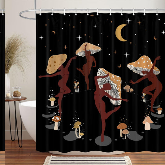 Funny Mushroom Shower Curtain Set 70x70IN with 12 Hooks