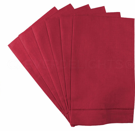 Red Linen Hemstitched Hand Towels 6 Pack 14" x 22"
