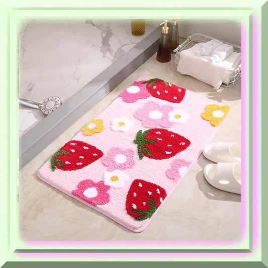 Soft Cozy Strawberry Bathroom Rug 17.7" x 25.6" Pink