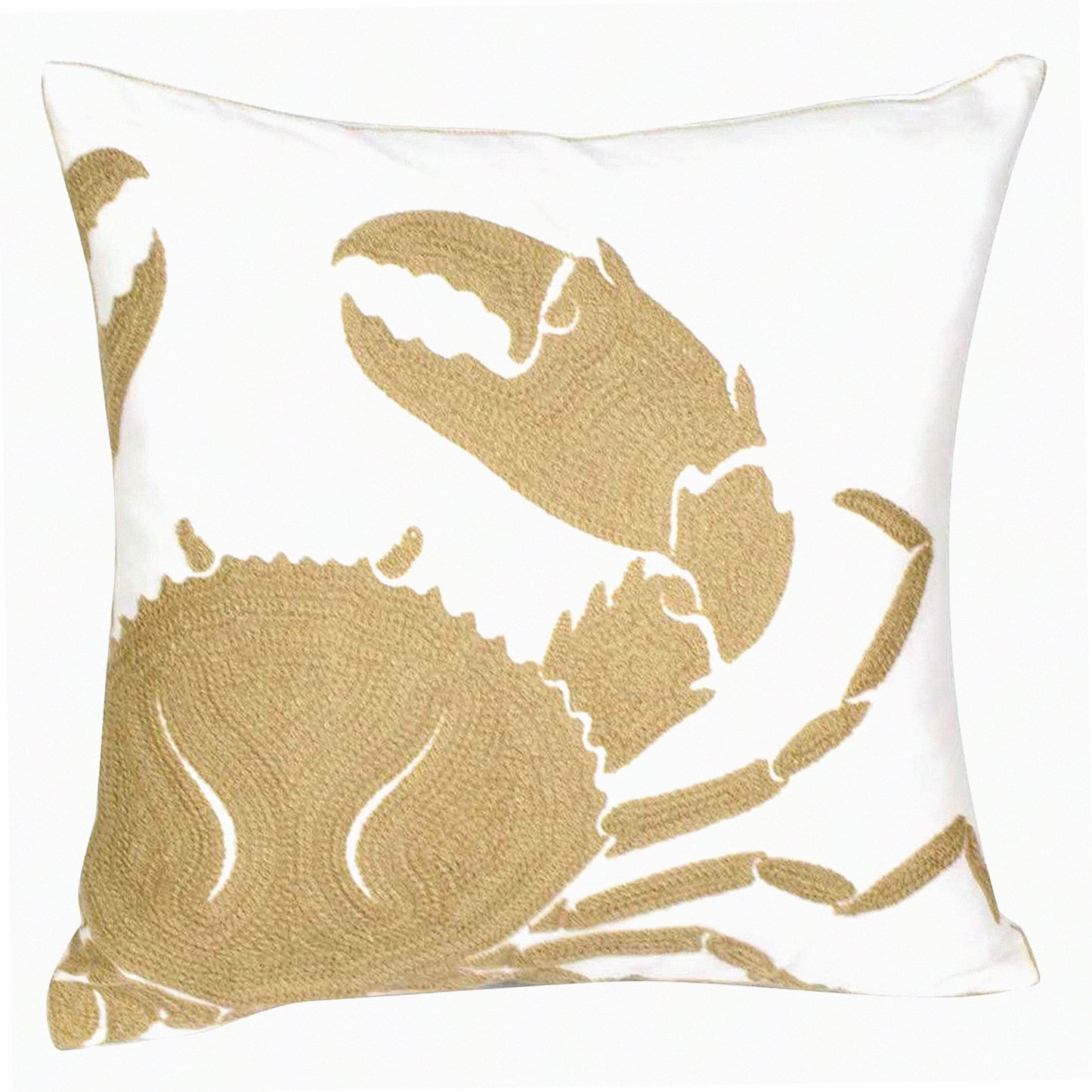 Nautical Crab Embroidered Pillow Cover - Coastal Decor Square 18" Canvas Throw Pillow Cover for Beach House Style Decoration - Wheat Crab Design