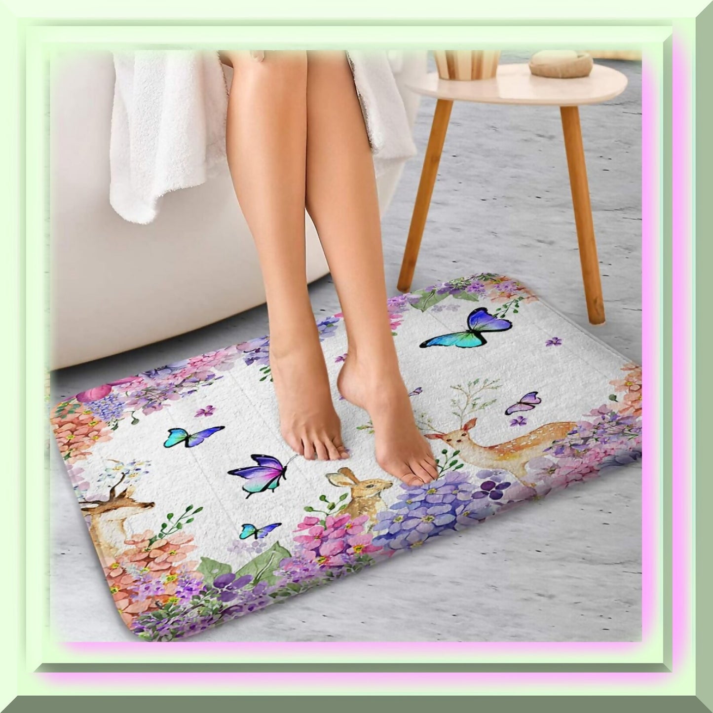 Lavender Flowers and Butterfly Bath Rug 17x29 in