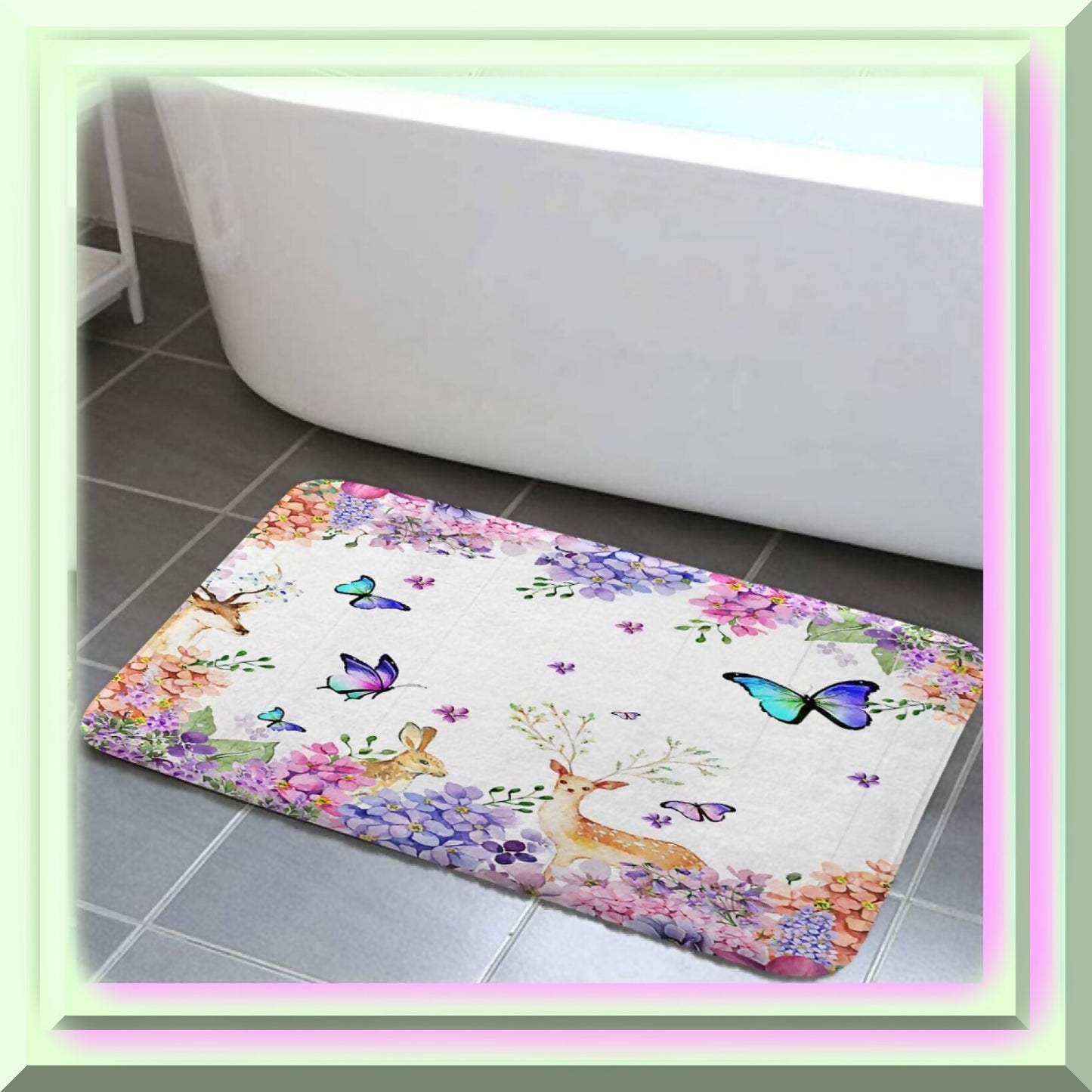 Lavender Flowers and Butterfly Bath Rug 17x29 in